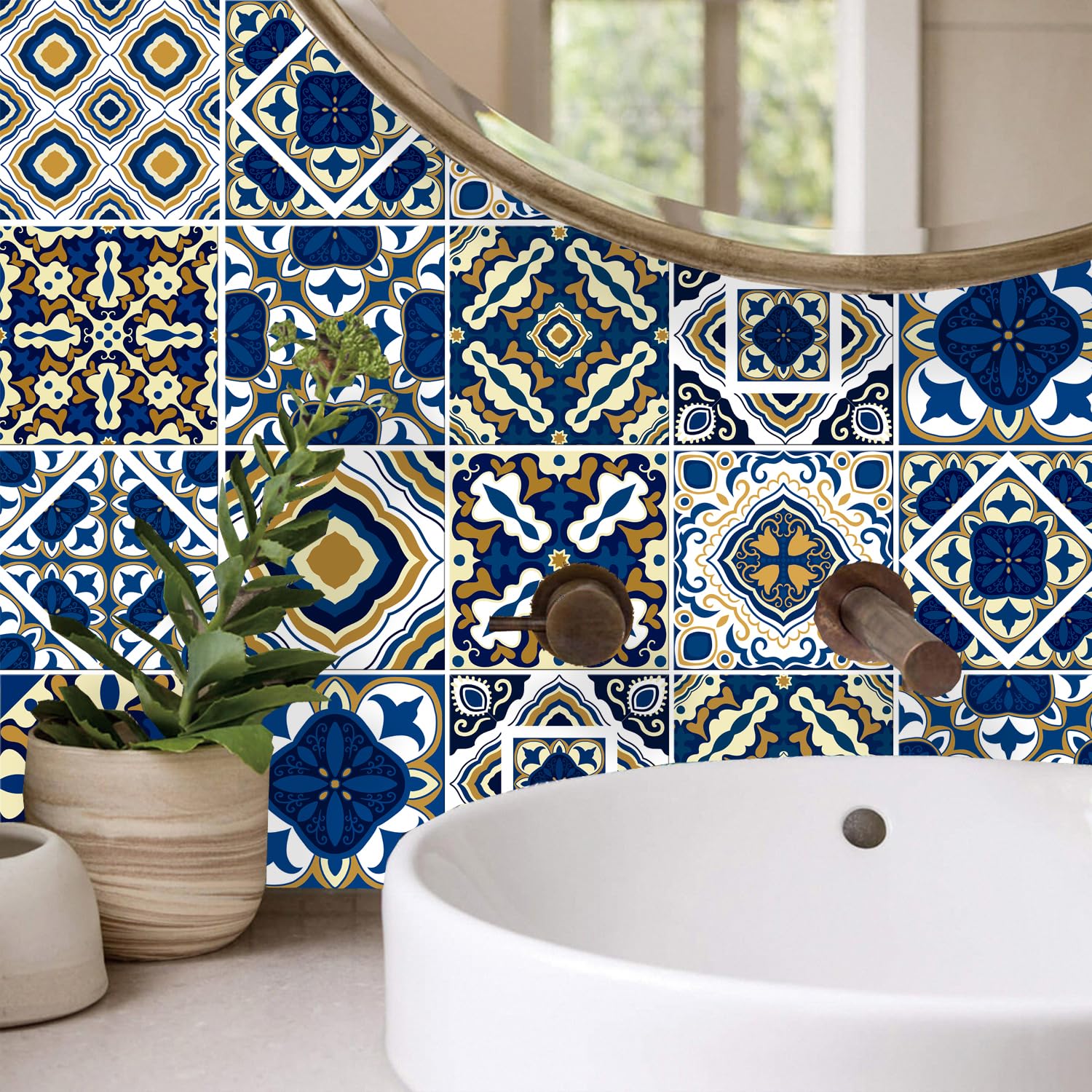 24pcs Moroccan Tile Stickers 15x15cm Bathroom Tile Stickers for Kitchen Transfers Cover Stick On Tiles Peel and Stick Wall Decals Waterproof 6"x6" - Image 4
