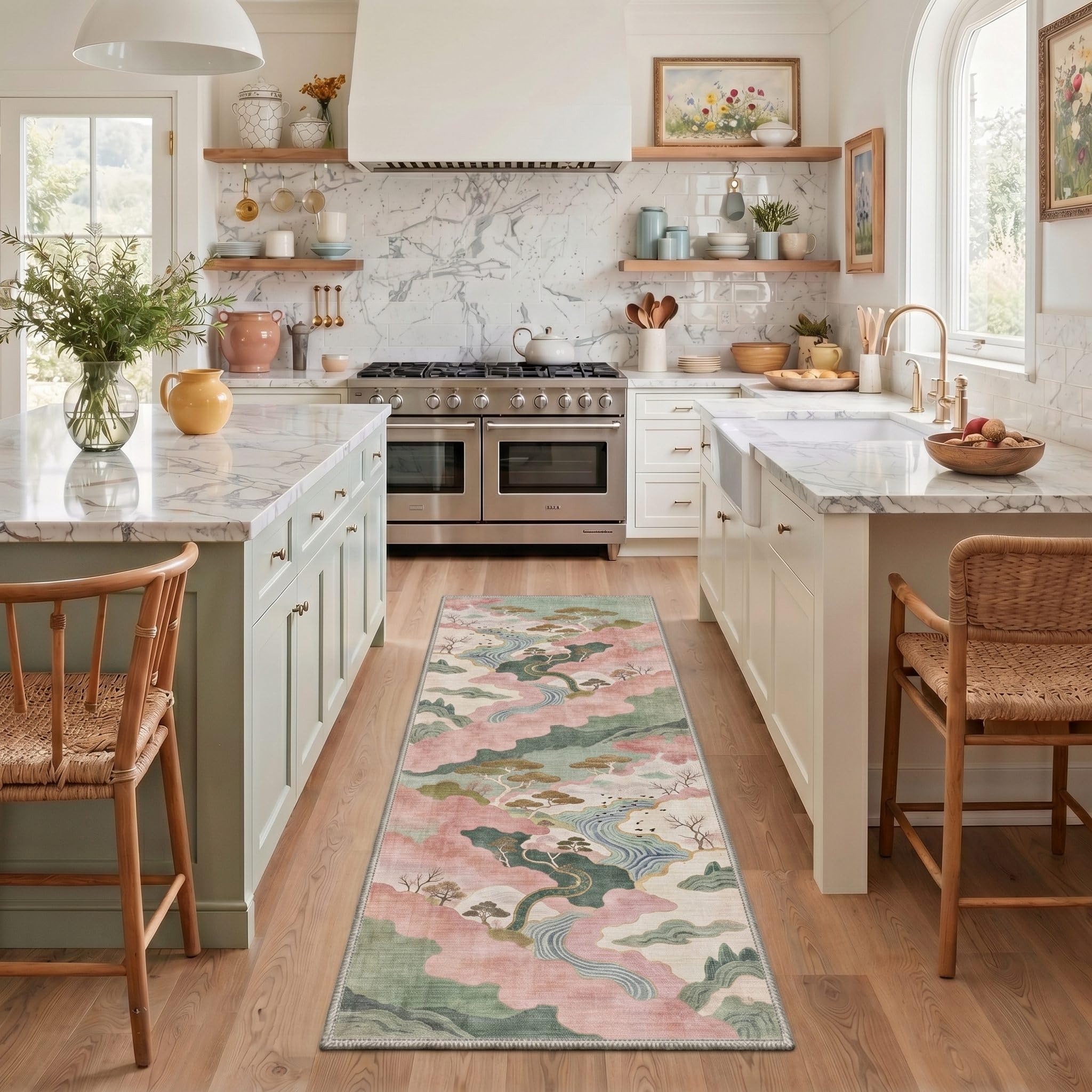 BEIMO 2x6 Runner Rug for Hallway, Sage Pink Washable Abstract Non Slip Rug