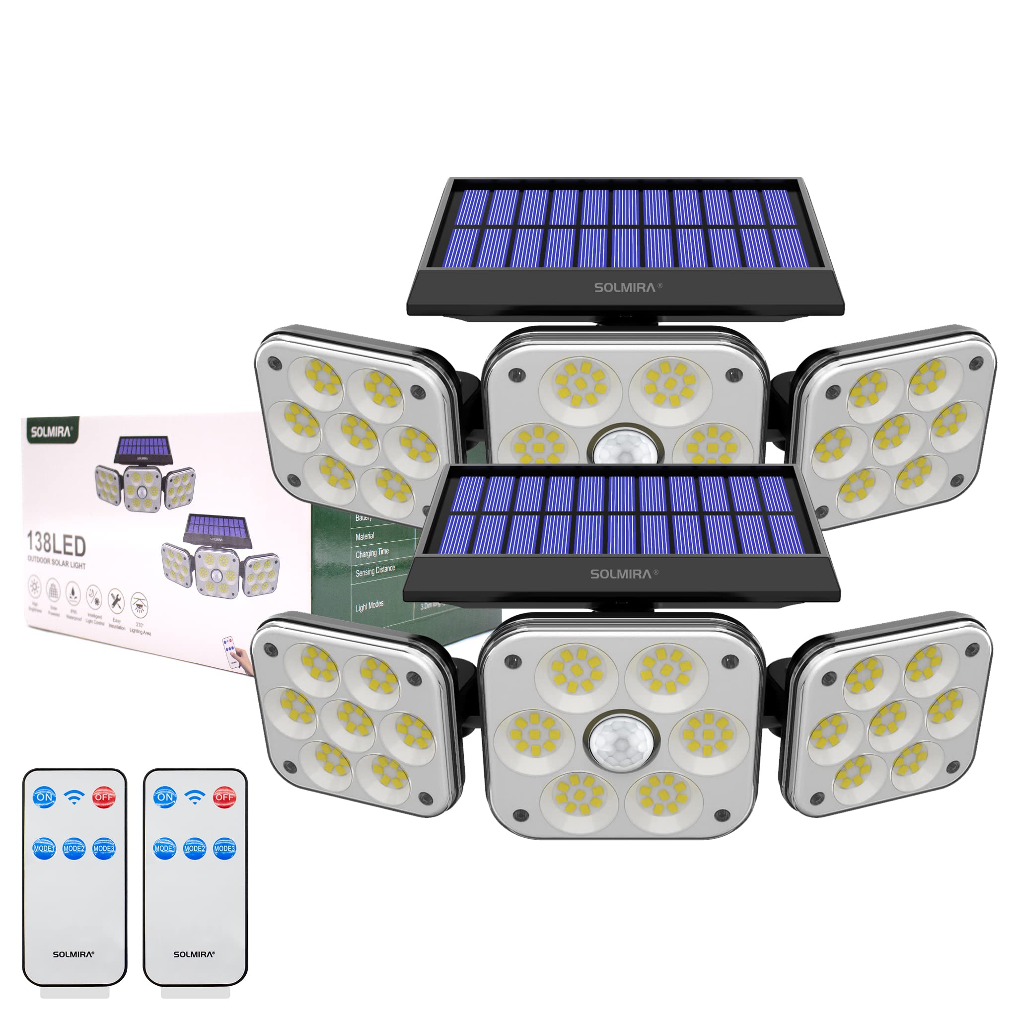 Solarny świetlny LED na Zewnątrz ścienne, 2 Liczba, 138 LED, Oświetlenie 270º, 3 Tryby, CE i RoHS Certyfikat