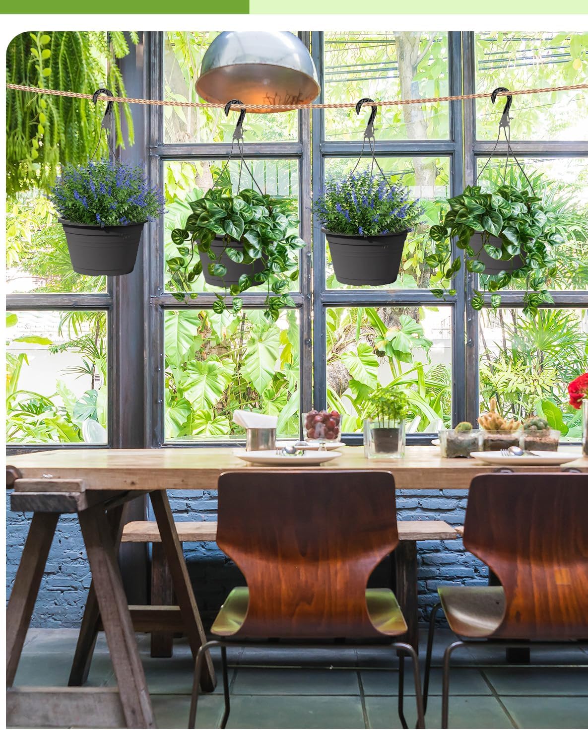 VIDELLY 4 Pcs Hanging Planters,10" Hanging Pots Plastic Hanging Flower Plant Basket with Drainage Trays & Chain Holder for Outdoor Indoor Plants Garden Balcony Decoration, Dark Gray