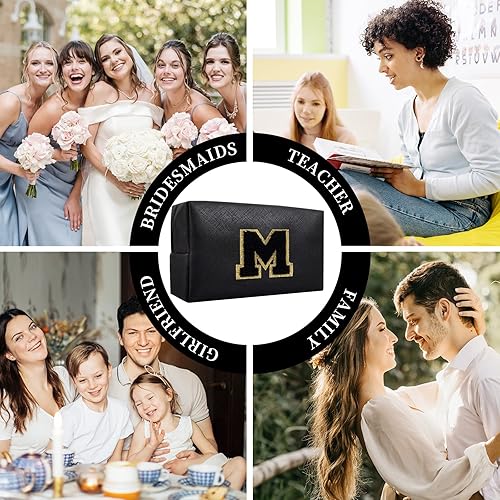 Miniatura 6 de Bolsa de maquillaje personalizada con parche de letra inicial, bolsa de cosméticos con cremallera, NegroNegro-Letra, Moda