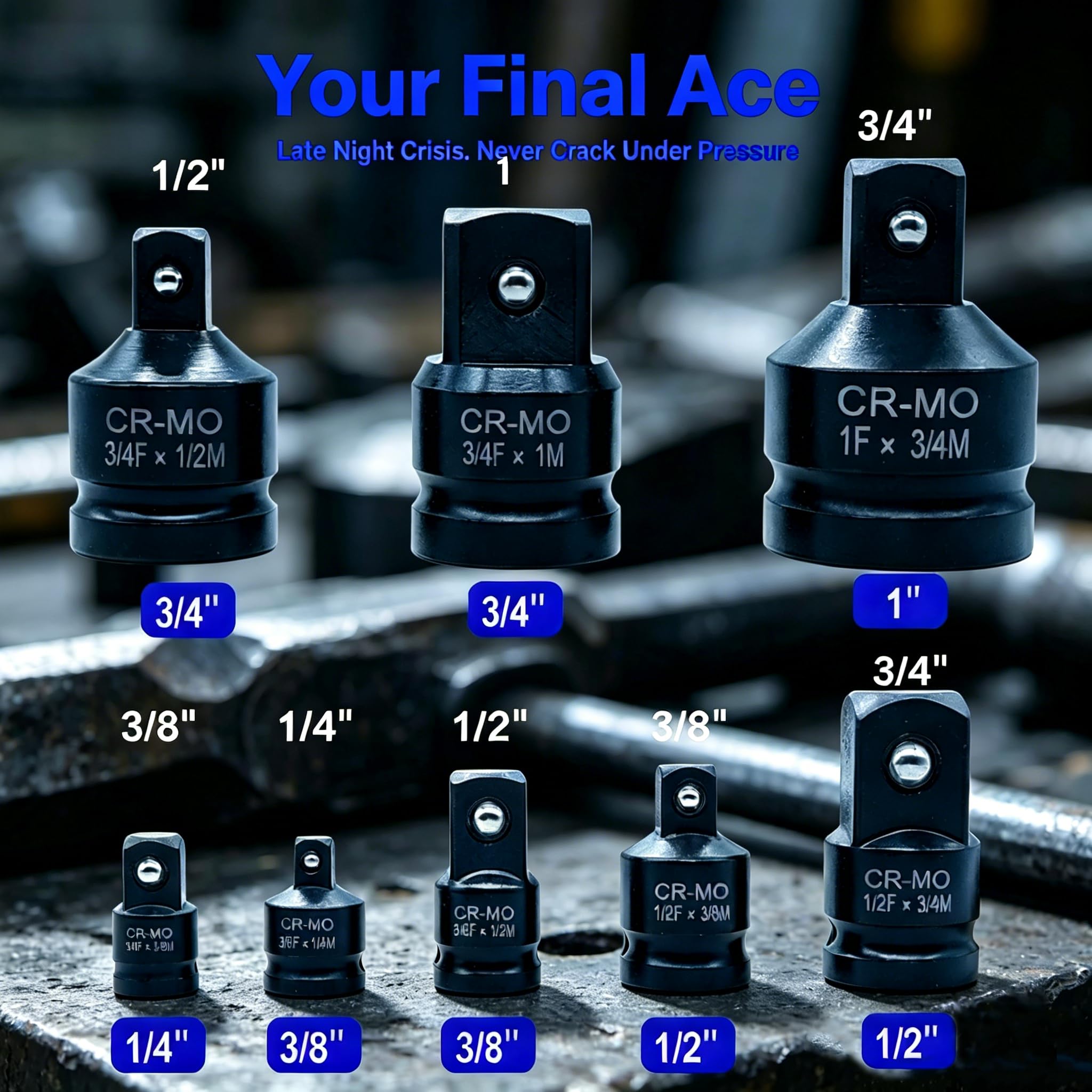Juego de 8 adaptadores y reductores de impacto de 1/10.2 cm, 3/20.3 cm, 1/5.1 cm, 3/10.2 cm con funda