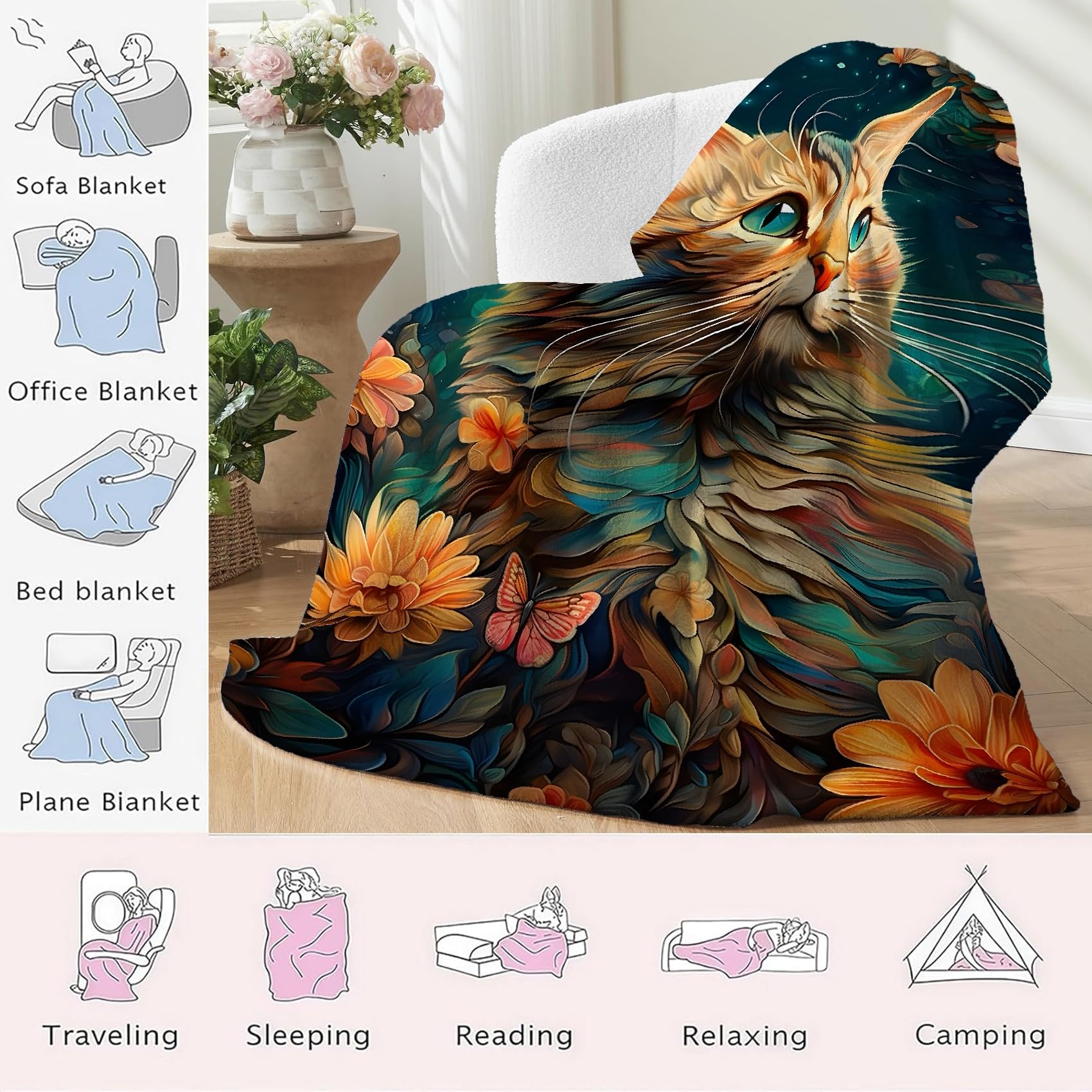 Animal Manta Personalizada 180x200 cm Gato Mantas Personalizadas con Fotos para Parejas, Amantes, Adultos, Niños, Regalos para Mamá, Papá, Novio, Novia