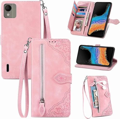 Funda tipo cartera para Nokia C110 N156DL para mujereshombres, funda para teléfono Nokia C110, funda de cuero con tapa para 7 tarjetas con correa de