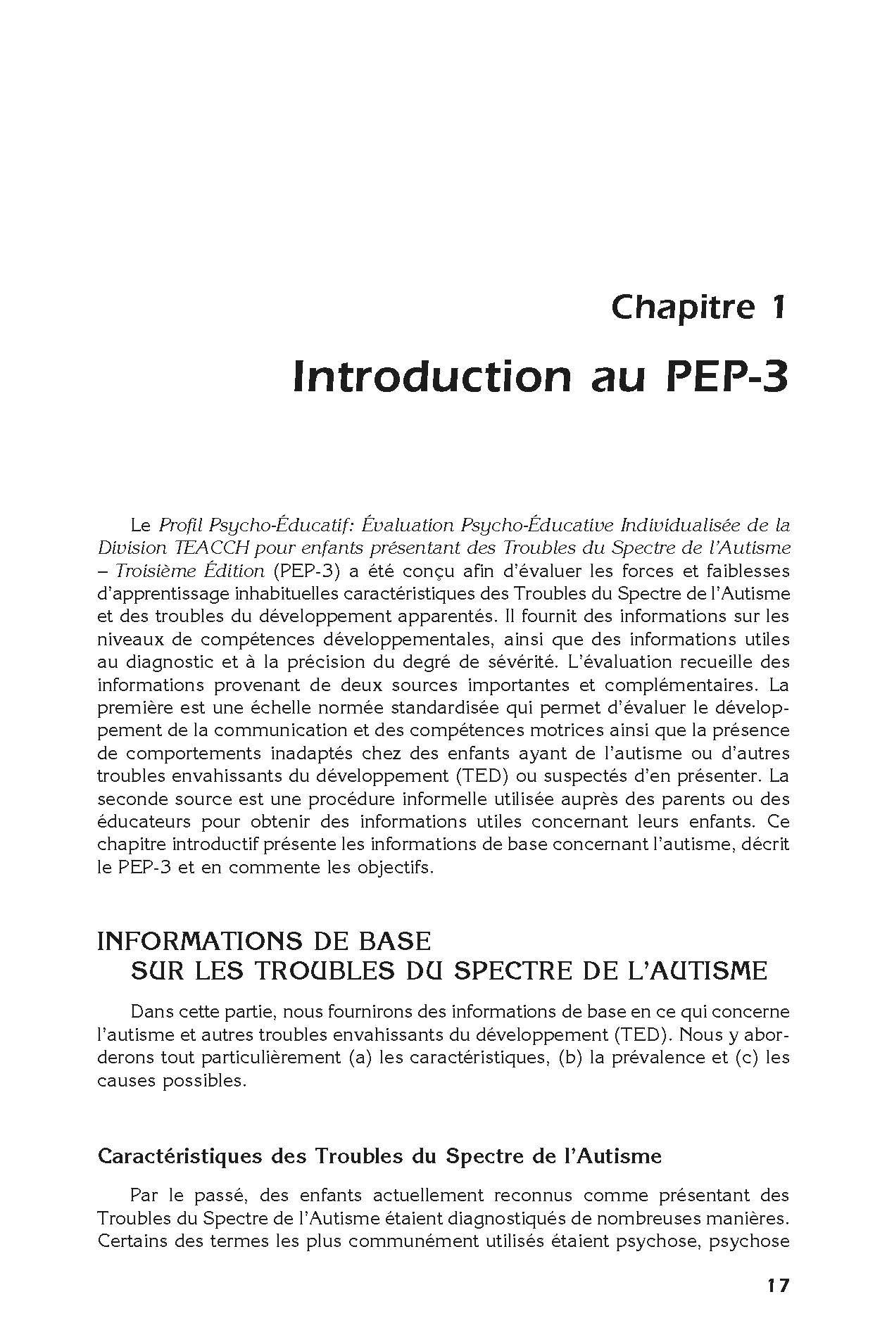 PEP-3 : Profil psycho-éducatif: Évaluation psycho-éducative individualisée de la division TEACCH pour enfants présentant des troubles du spectre de l'autisme