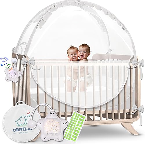 Tienda de campaña para cuna de bebé, tienda de campaña para cama infantil con máquina de ruido blanco, apertura de cremallera ancha, funda de cuna