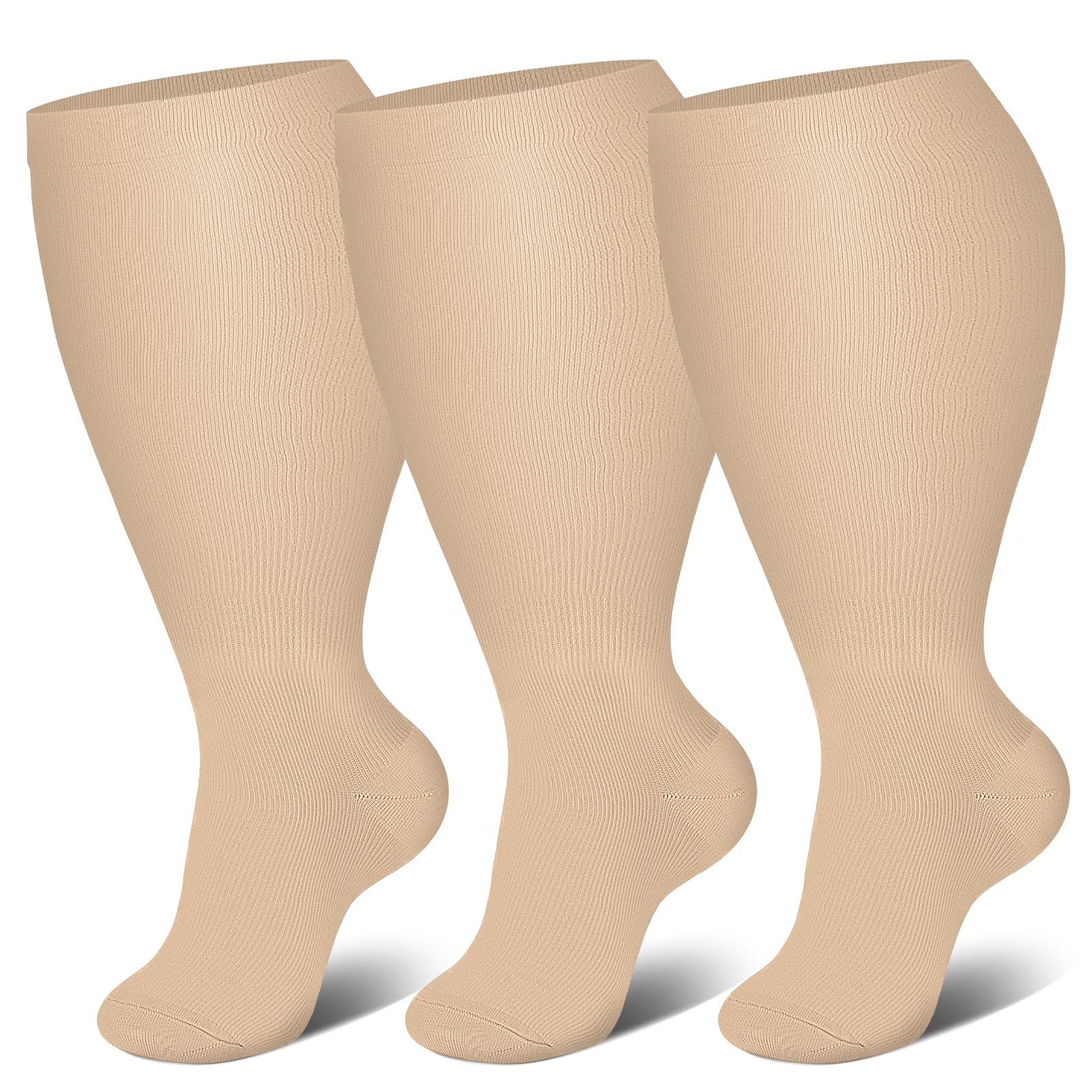 Genovega 3 Packs Wide Calf Compression Socks for Women Men Knee Hight S/M-4XL for Gifts