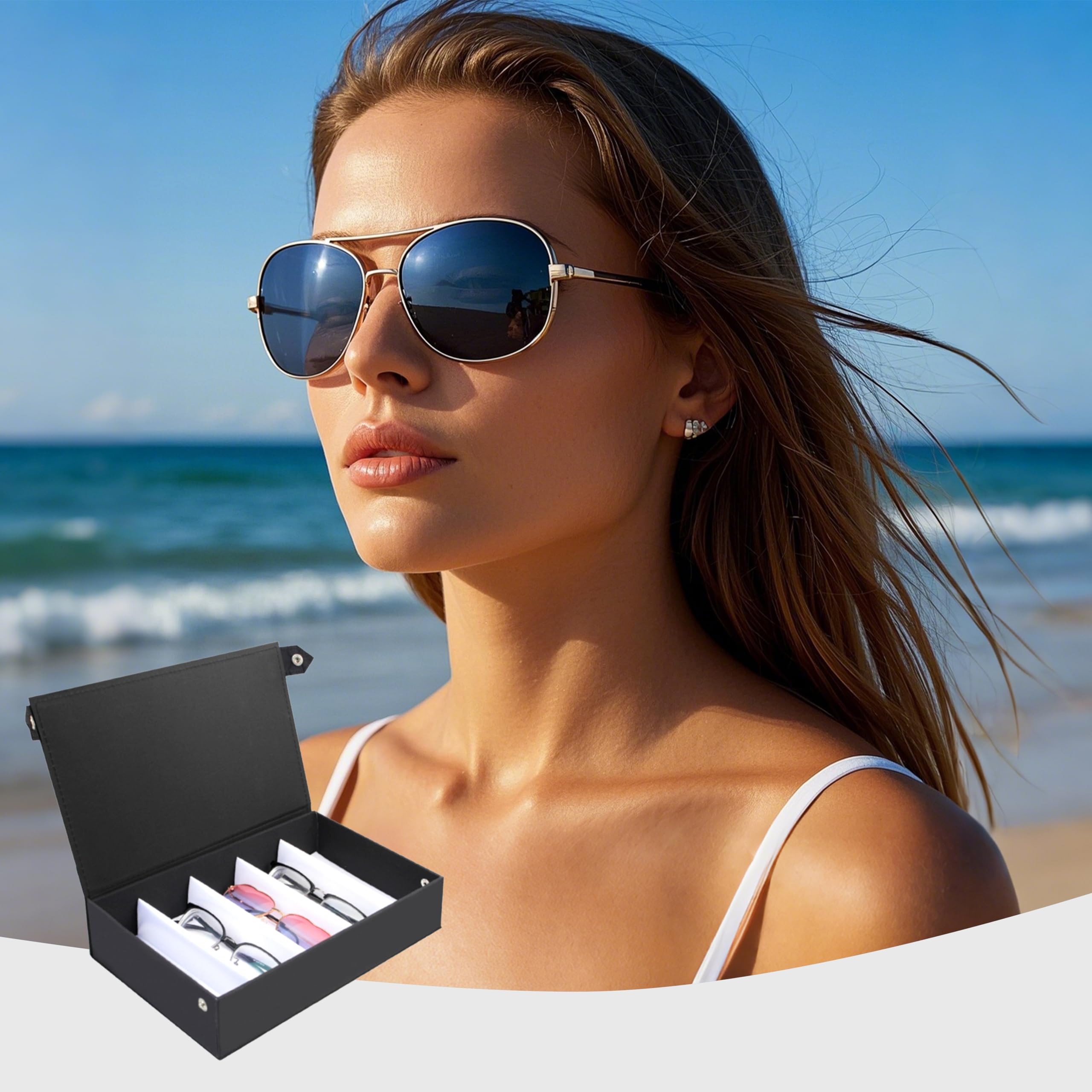 Sonnenbrillen Aufbewahrung, Brillen Organizer mit 5 Fächer, Brillenständer für Mehrere Brillen, Brillenbox für Mehrere Brillens, Aufbewahrungsbox für Brillens und Kleine Gegenstände