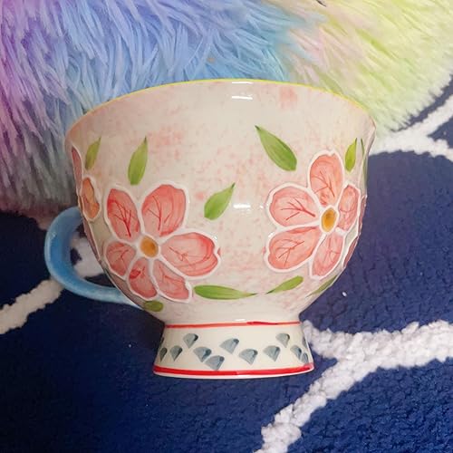 Miniatura 6 de Trendy Tandi Tazas y tazas de desayuno de avena con leche de gran capacidad, lindas tazas de té grandes de cerámica pintadas a mano, color artístico