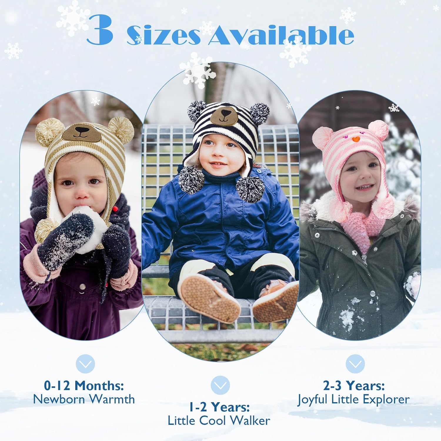 Century Star Baby Boy Hat Winter Fleece Lined Hat Knit Earflap Kids Caps Infant Toddler Hats for Baby Girls with Pom Pom - Image 6