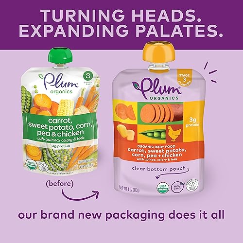 Vista 21 de Plum Organics Etapa 3 Alimento para bebés, zanahoria, espinacas, pavo, maíz, manzana y avena, 4 onzas (paquete de 12)