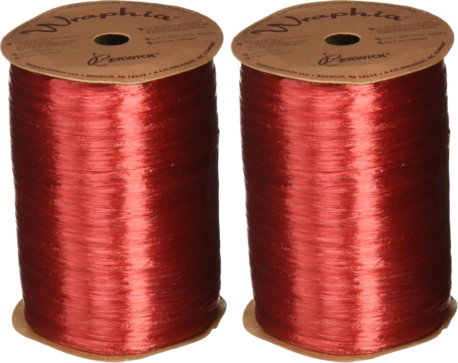 Berwick Offray Imperial Red Pearlized Raffia Ribbon, 1/4'' Wide, 100 Yards, 7MM
