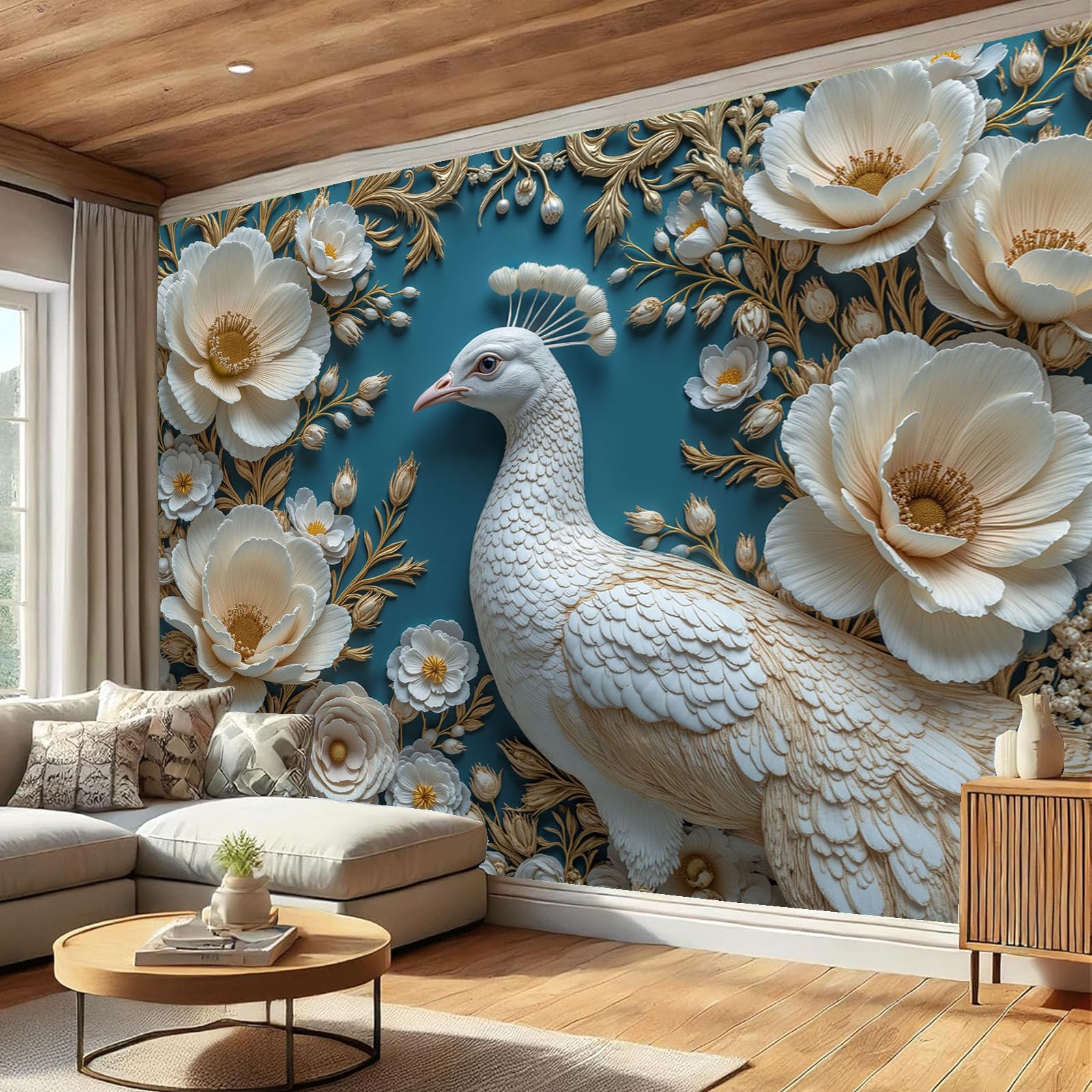 Papier peint intissé relief 3D lavable et résistant pour habiller un grand mur de salon 450x315