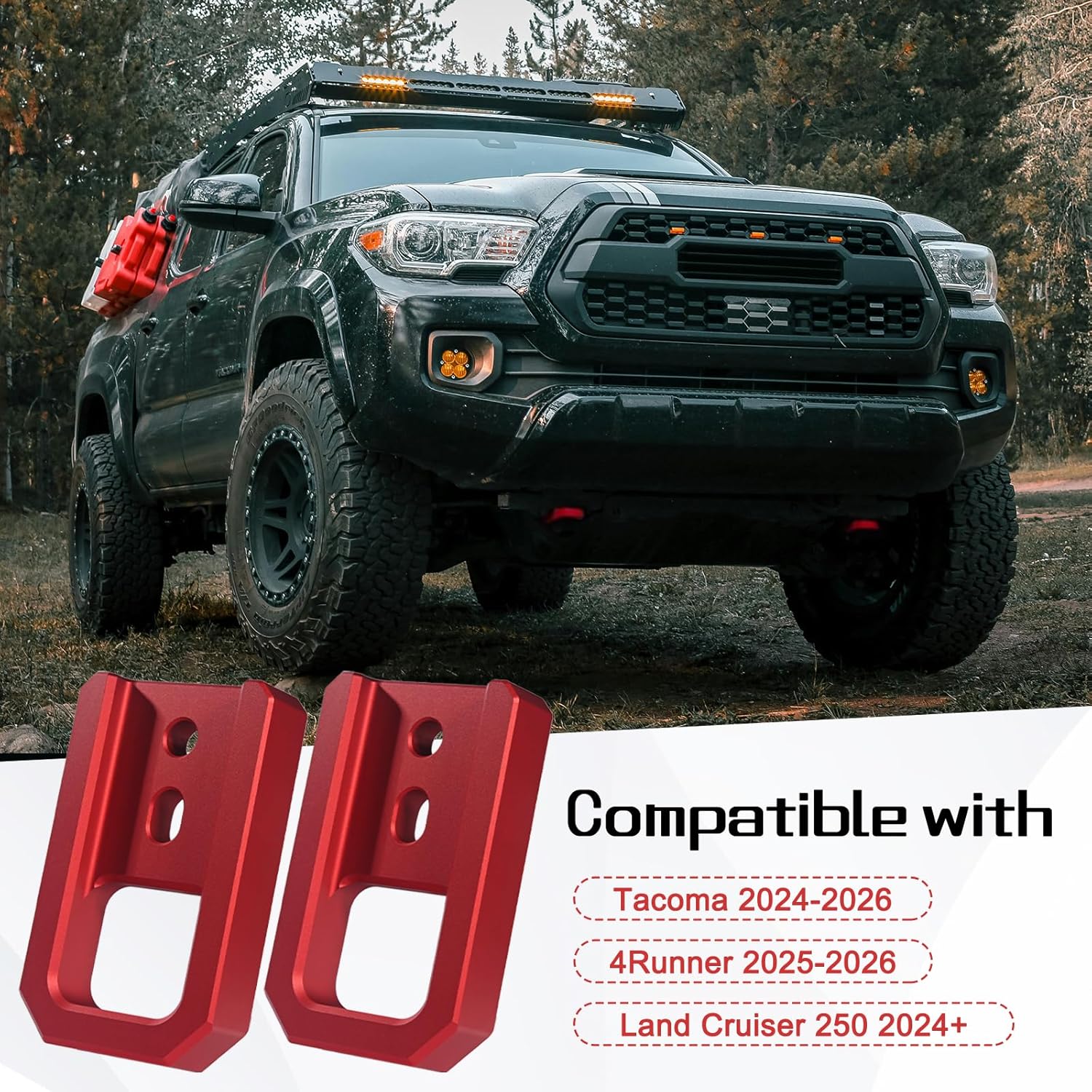 Tow Hooks for Toyota Vehicle Tacoma 2024 2025 2026and 4Runner Land Cruiser 250 2024-2025, Car Tow Hooks Compatible with Toyota Tacoma-4Runner-Land Cruiser 250 Accessories (Red)