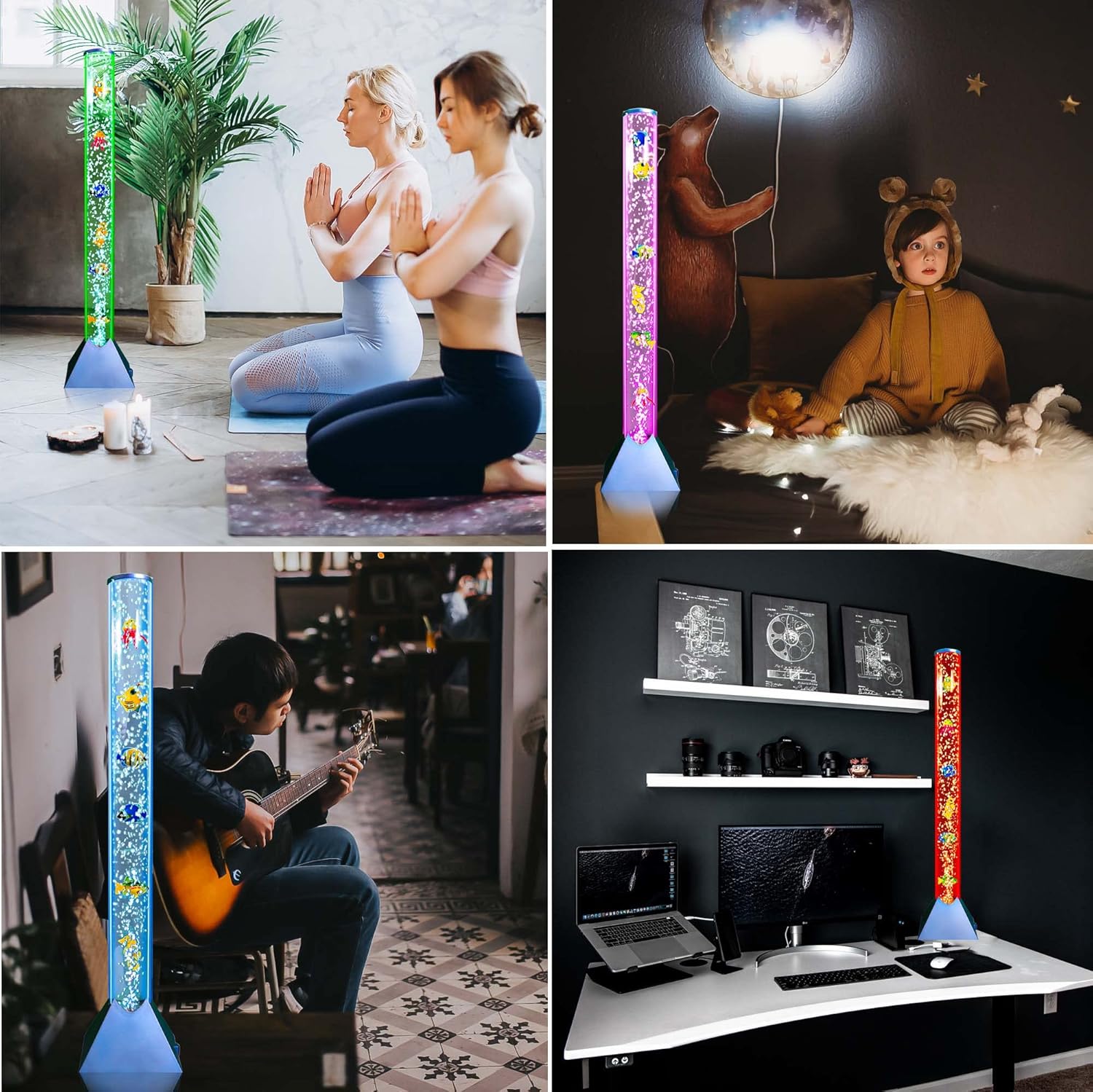 Brewish Sensory Bubble Floor Lamp | 7 Color Changing LED Mood Night Light | Sensory Lights for Autistic | Fake Aquarium Water Tube Lamps | Gift for Kids, Men & Women | Blue Base - 3 Feet Tall