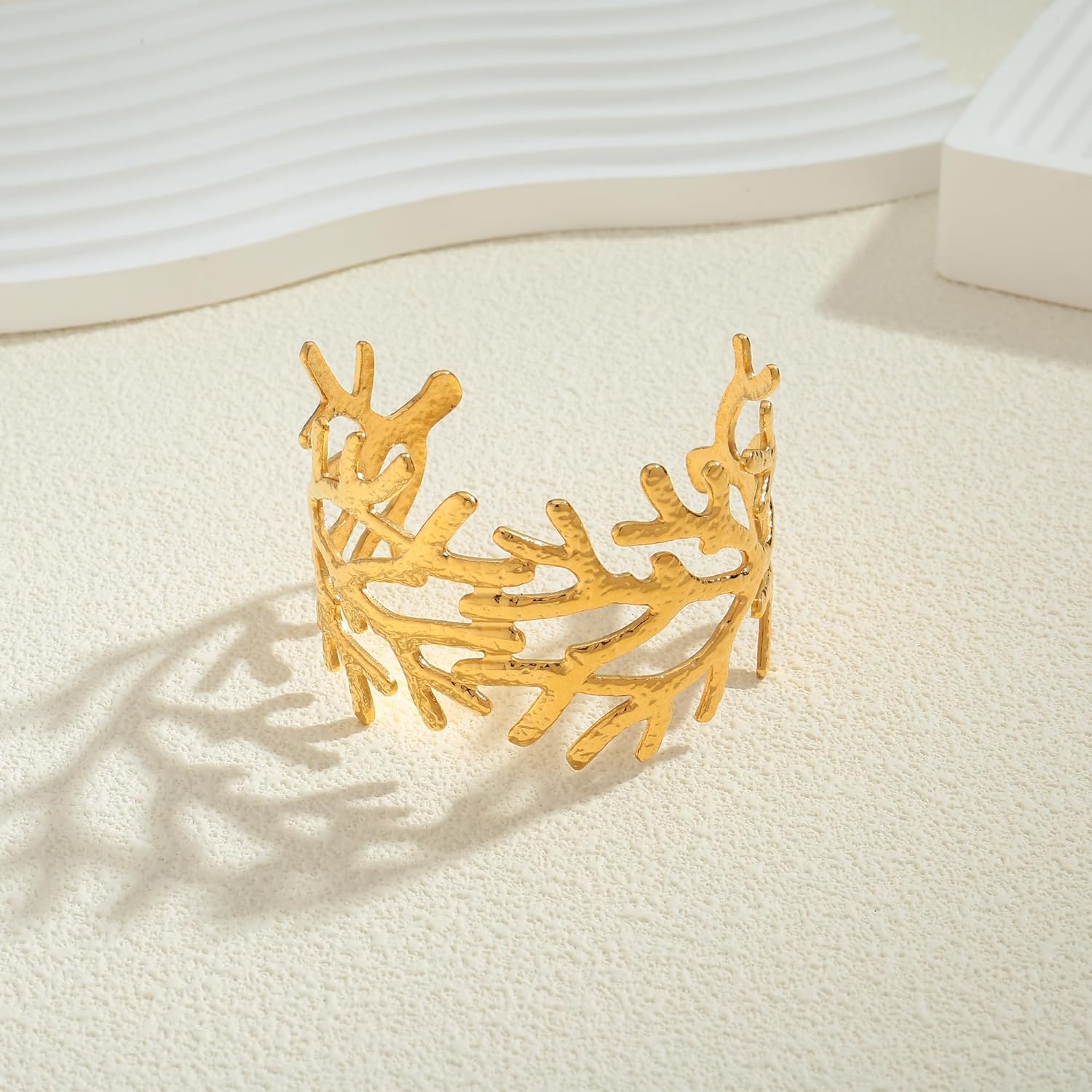 WOWORAMA Chunky Gold Shell Cuff Bracelets for Women Wide Hammered Starfish Bracelet Gold Coral Reef Bracelet Boho Summer Beach Statement Bracelets - Image 4