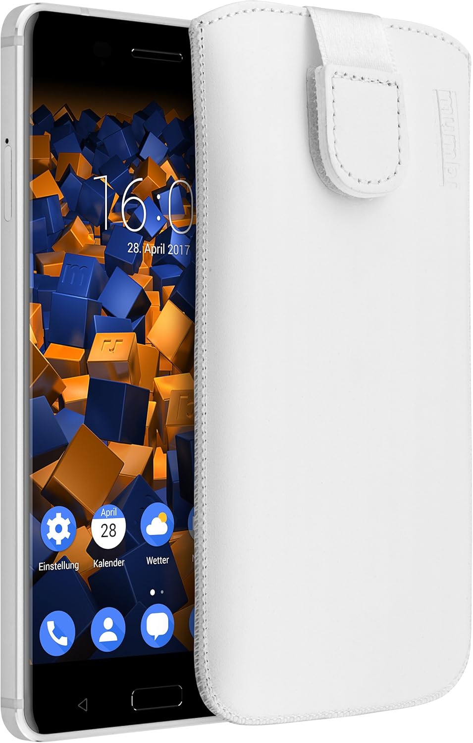 mumbi Genuine Leather Case for Nokia 6 White Leather with Pull-Up Strap