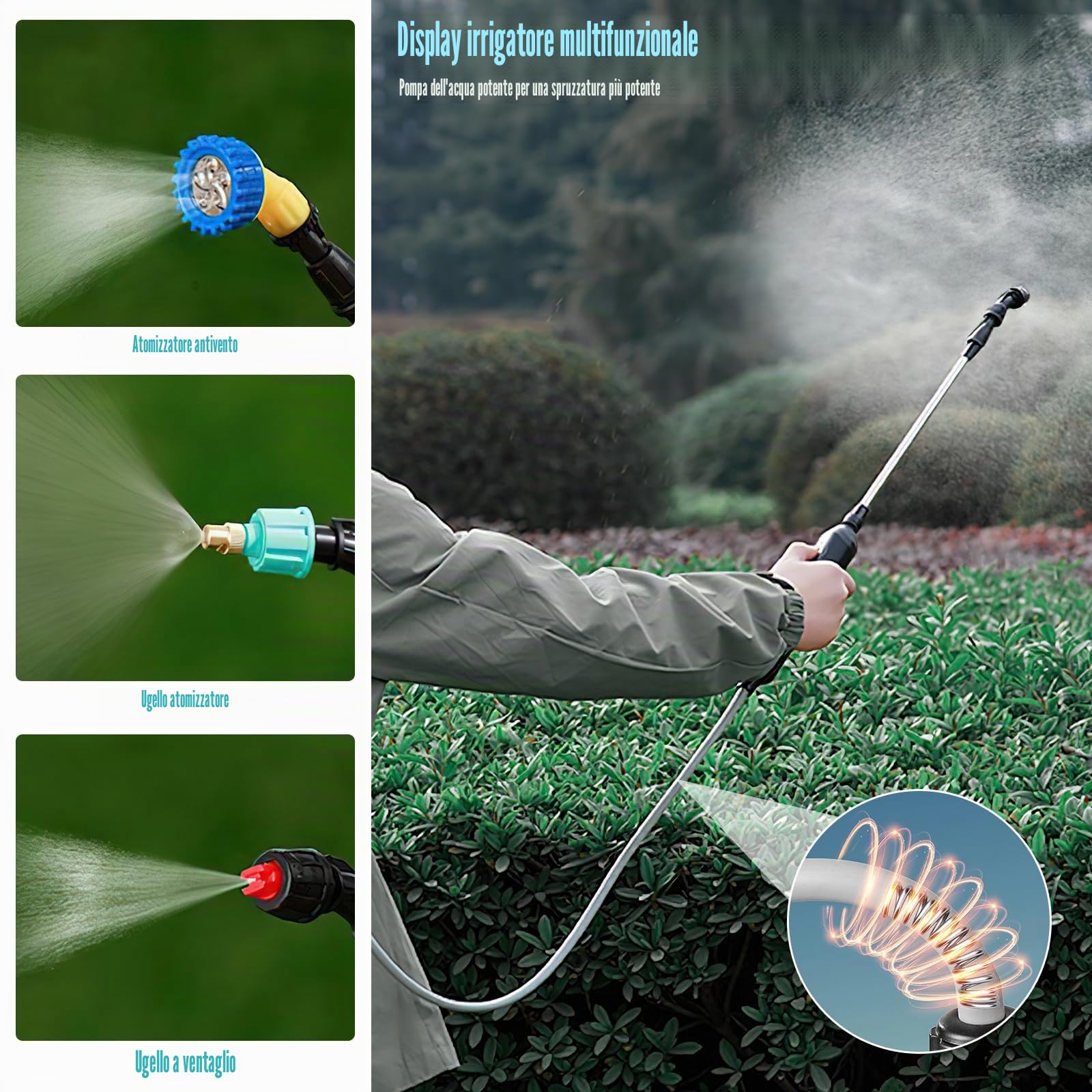 Spruzzatore a pressione a batteria, 15 litri, spruzzatore elettrico per piante con 3 ugelli per nebbia, potente spruzzatore elettrico a pressione per spruzzatura da giardino, tracolla regolabile