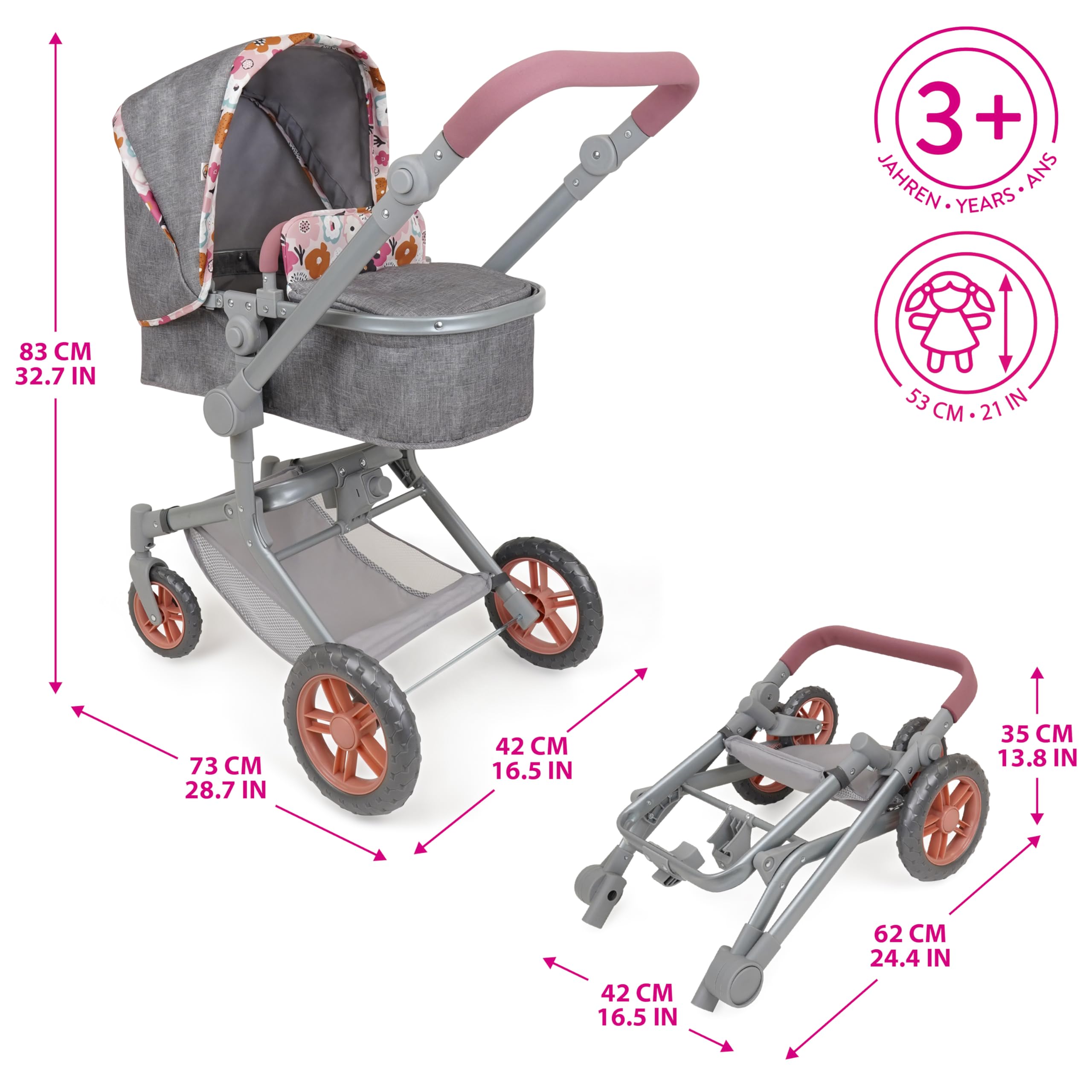 509 Zestaw 19 szt. City Park Doll Pram n Play, Multi Play Doll Pram Stroller, High Chair, Activity Gym, Changing Bag, 15 sztuk, akcesoria do lalek 53 cm, dla dzieci w wieku 3+
