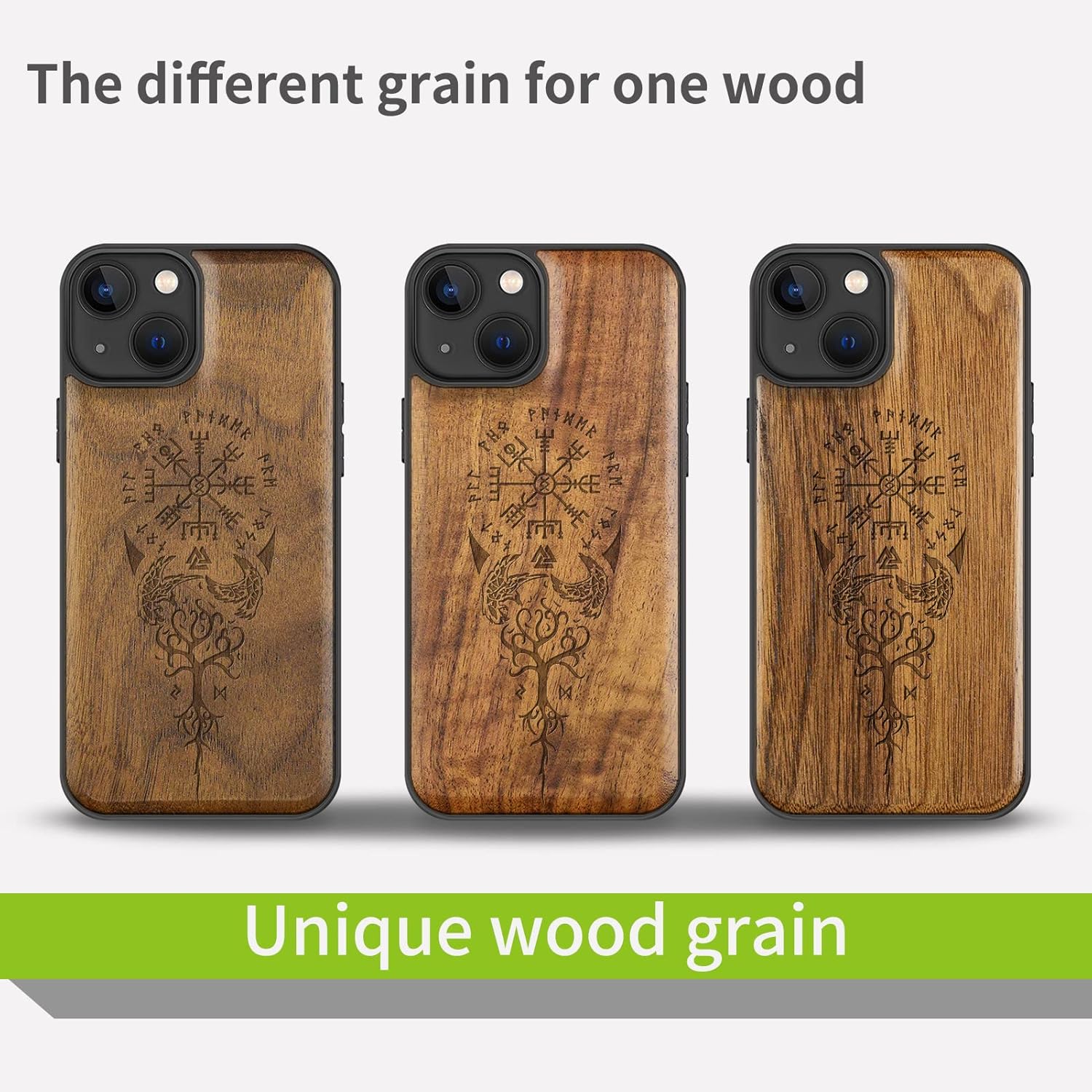Carveit Magnetic Wood Case for iPhone 13 Case [Hard Real Wood & Soft TPU] Unique & Classy Wooden Shockproof Hybrid Protective Cover Compatible with MagSafe (Viking Compass Vegvisir-Walnut) - Image 7