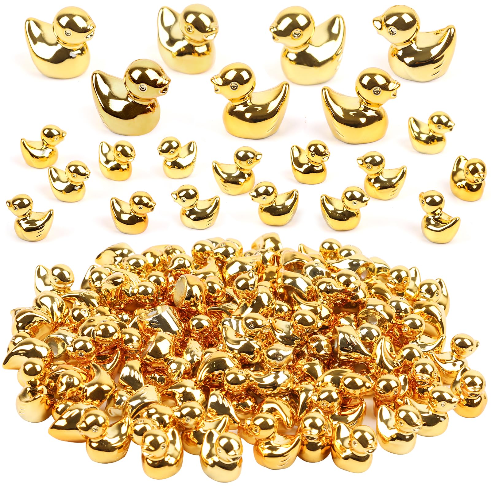 CCINEE 50pcs Golden Mini Resin Ducks Bulks, Miniature Duck Figurines to Hide Tiny Lucky Resin Duck Charms for Crafts Party Favor Table Indoor Garden