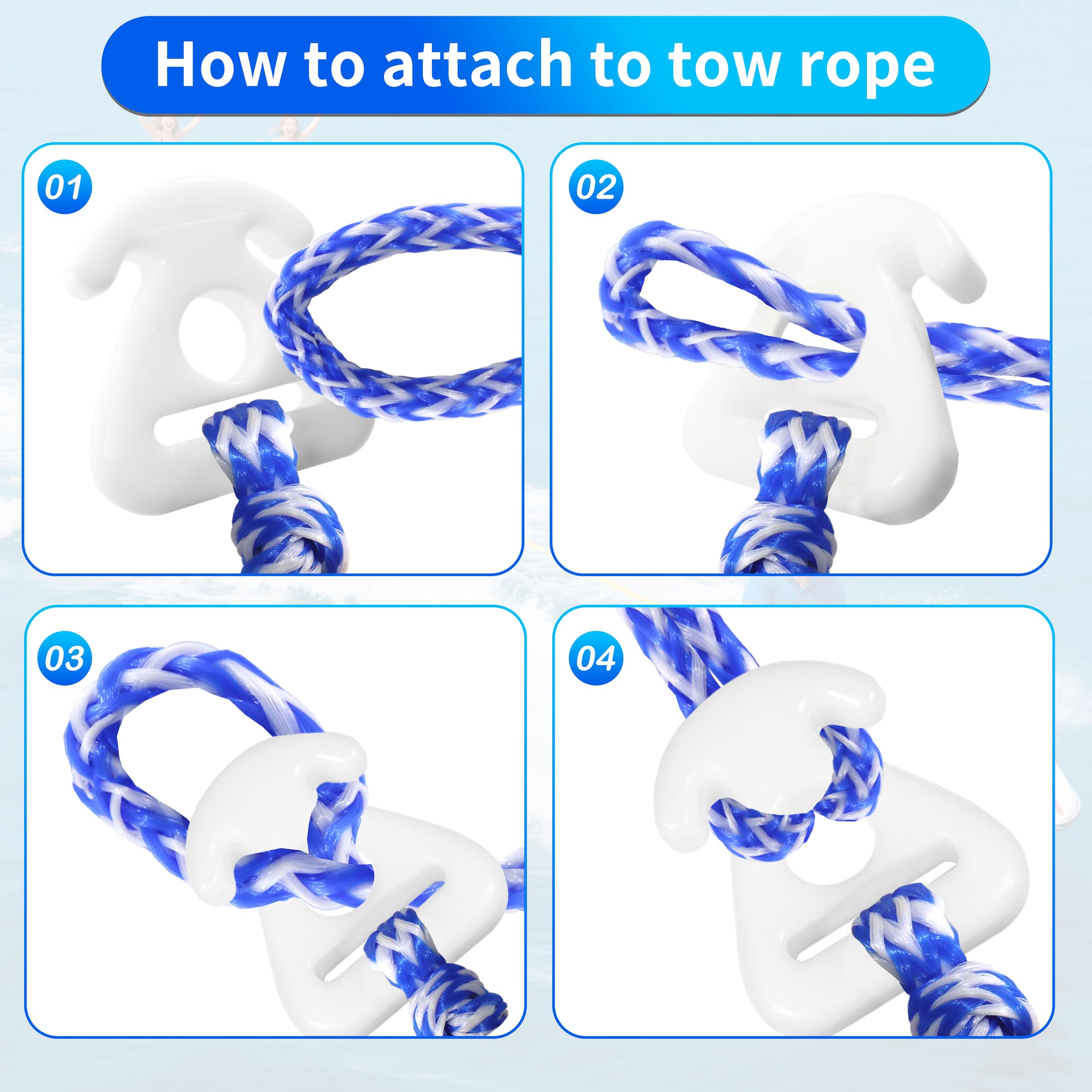 Cablaggio di traino per barche pesanti per tubi, corda di traino per sport acquatici per rimorchi e tubi per barche, autocentranti per barche, moto d'acqua, pontone, wakeboard