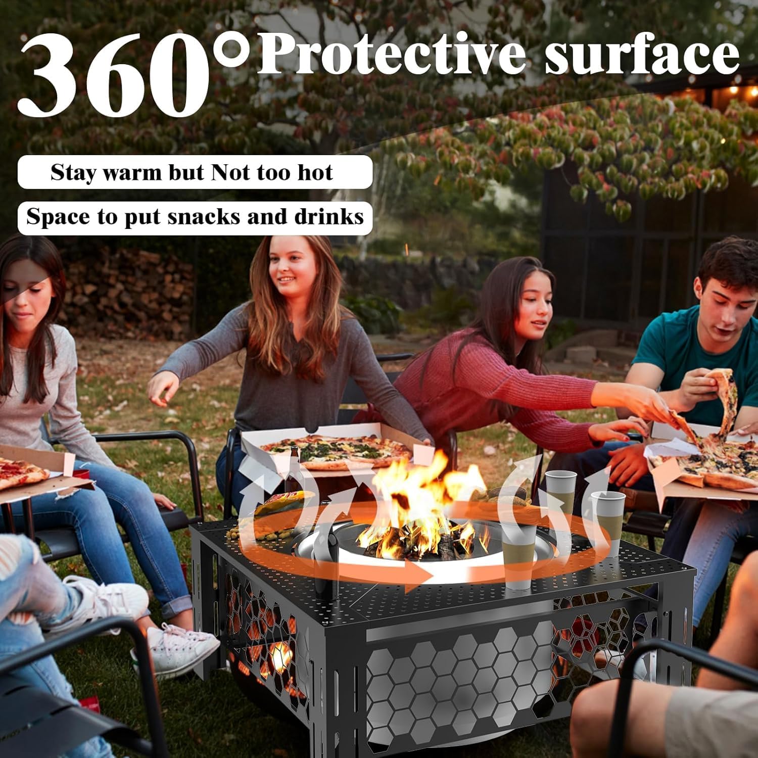 Fire Pit Surround Tabletop and Fire Pit Table Square Use for Solo Stove Bonfire Ranger 2.0 and Mesa, Thick Metal for Indoor Outdoor Use, Thick Metal Black