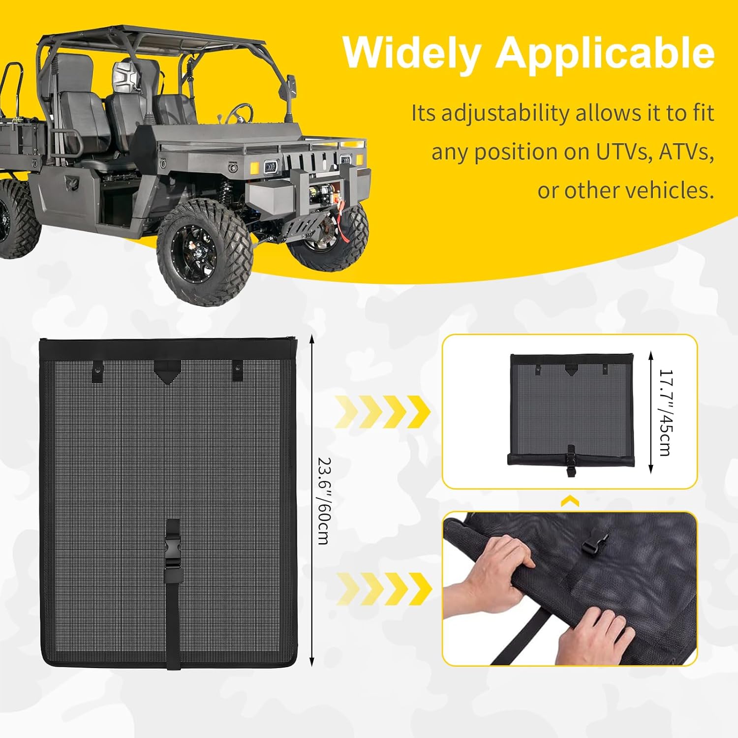 Upgraded UTV Mesh Trash Bag with Triple Hooks, Foldable Design, Adjustable Fit – Compatible with Polaris RZR, Can-Am, CFMOTO, Teryx, Mule, Arctic Cat, Pioneer, Golf Cart, Boat