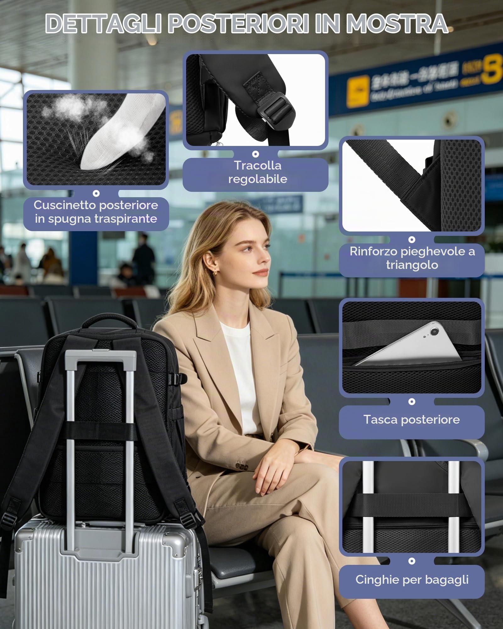 SZSYCN Zaino Ryanair 40x30x20 Sottovuoto con Pompa Zaino da Viaggio Aereo | Zaino Sottovuoto Ryanair 47x33x20 Bagaglio a Mano con Pompa Borse Antifurto per Laptop da 16 Pollici Zaino Impermeabile
