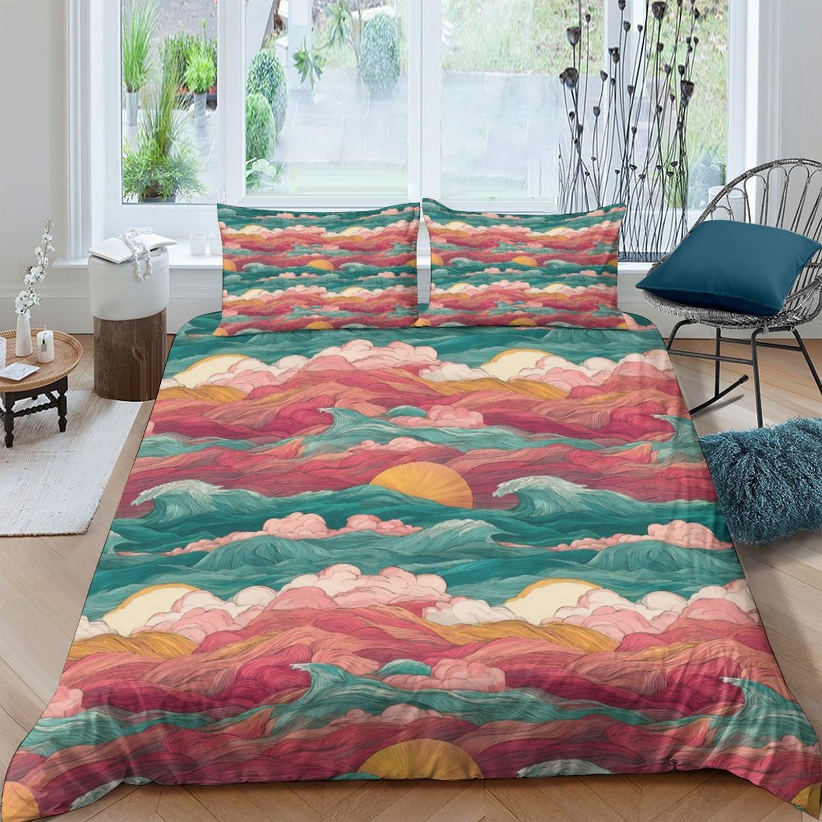 Ctjqhvkz Style-8 3D Printed Sunset Clouds Fitted Sheet Microfiber Soft Breathable Abstract Sky Mattress Cover For Bedroom Home Decor Single（135X200cm）