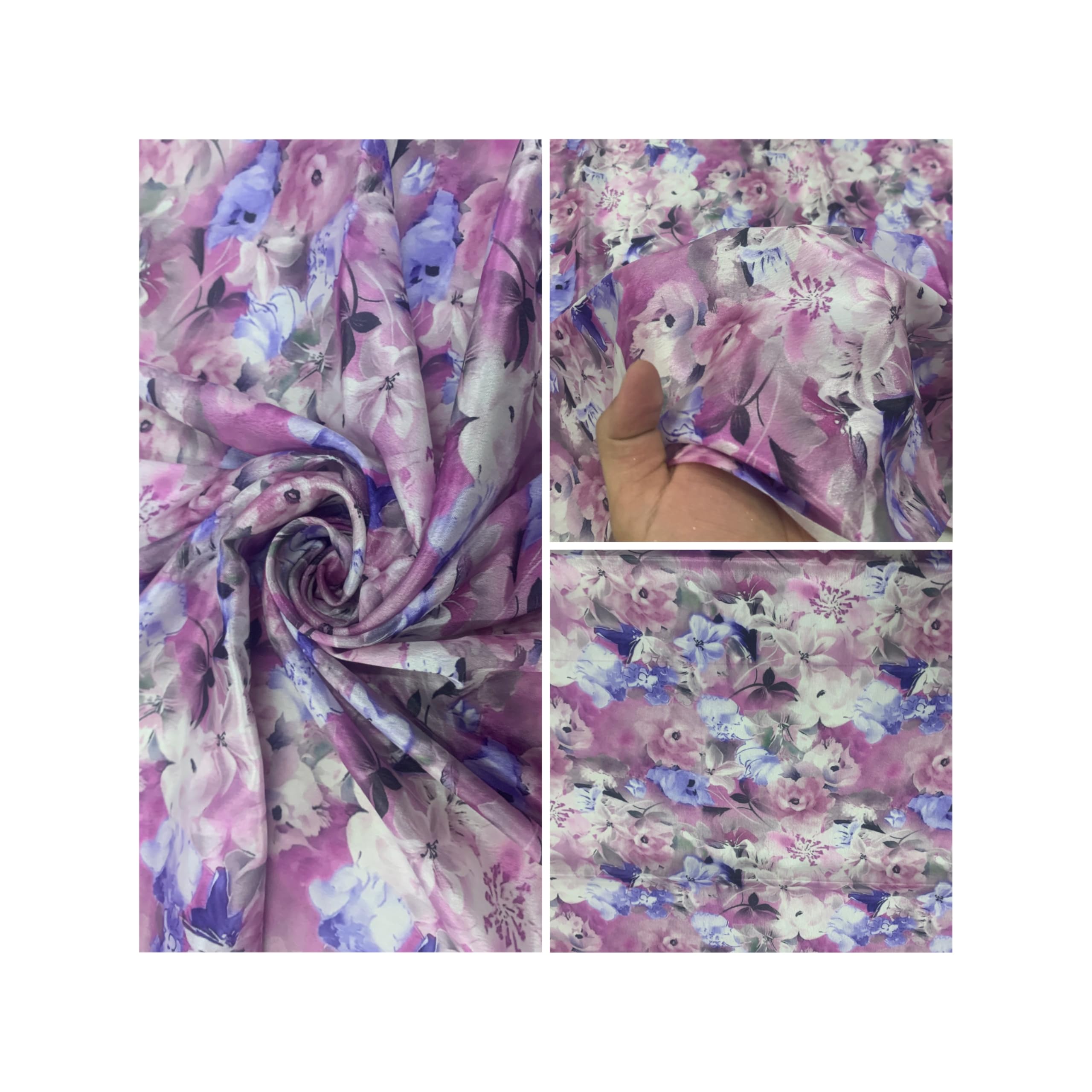 Chinon Fabric (Soft Digital Printed Satin) | Length:- 1/3/5 Meter & Width:- 44 Inch | Trending Floral Designs | Kurti/Palazzo/Saree/Sari/Pant/Choli/Blouse Cloth Material (Dusty Lav, 5 Meter)-image-35