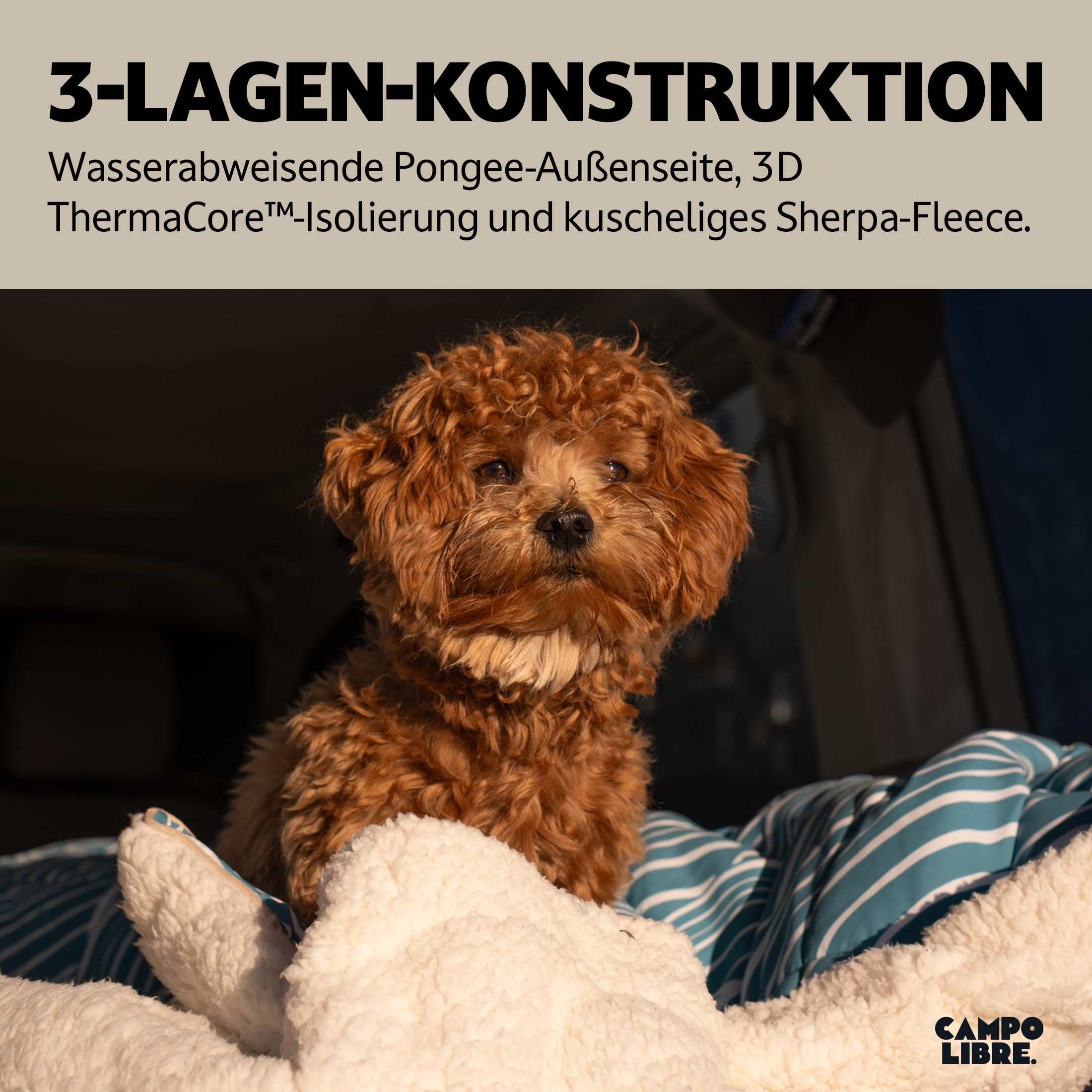 Campo Libre.® Wanda I multifunktionale Campingdecke I 4 in 1 - Decke, Schlafsack, Kissen, Poncho I Thermodecke Outdoor I ultraleichte Reisedecke I weiches Sherpa- Fleece I 100% recycelte Materialien