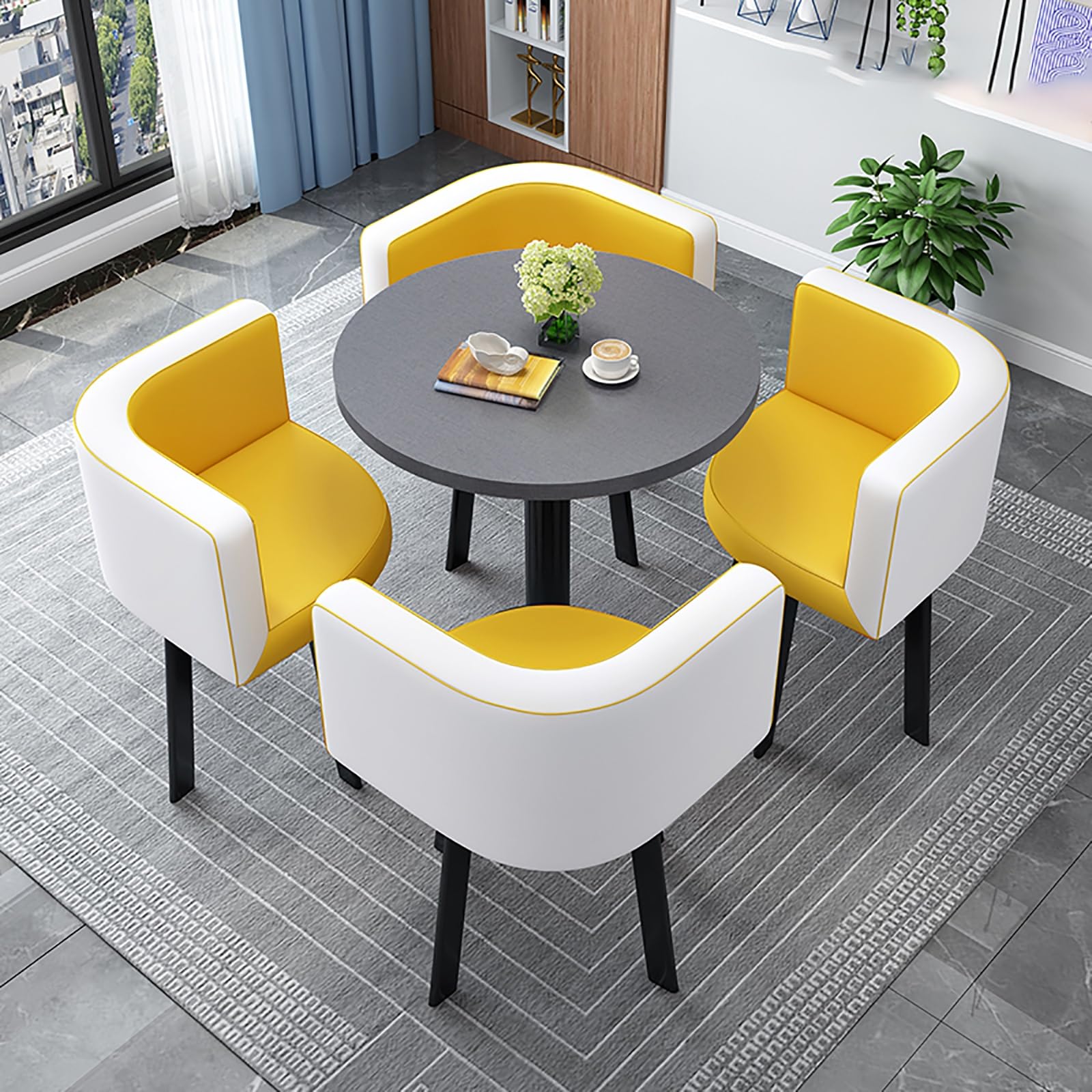 AYCDL Round Dining Table Set for 4 with Chairs - for Coffee Shops Milk Tea Shops or Living Rooms - Stylish Conference Coffee Table,StyleN