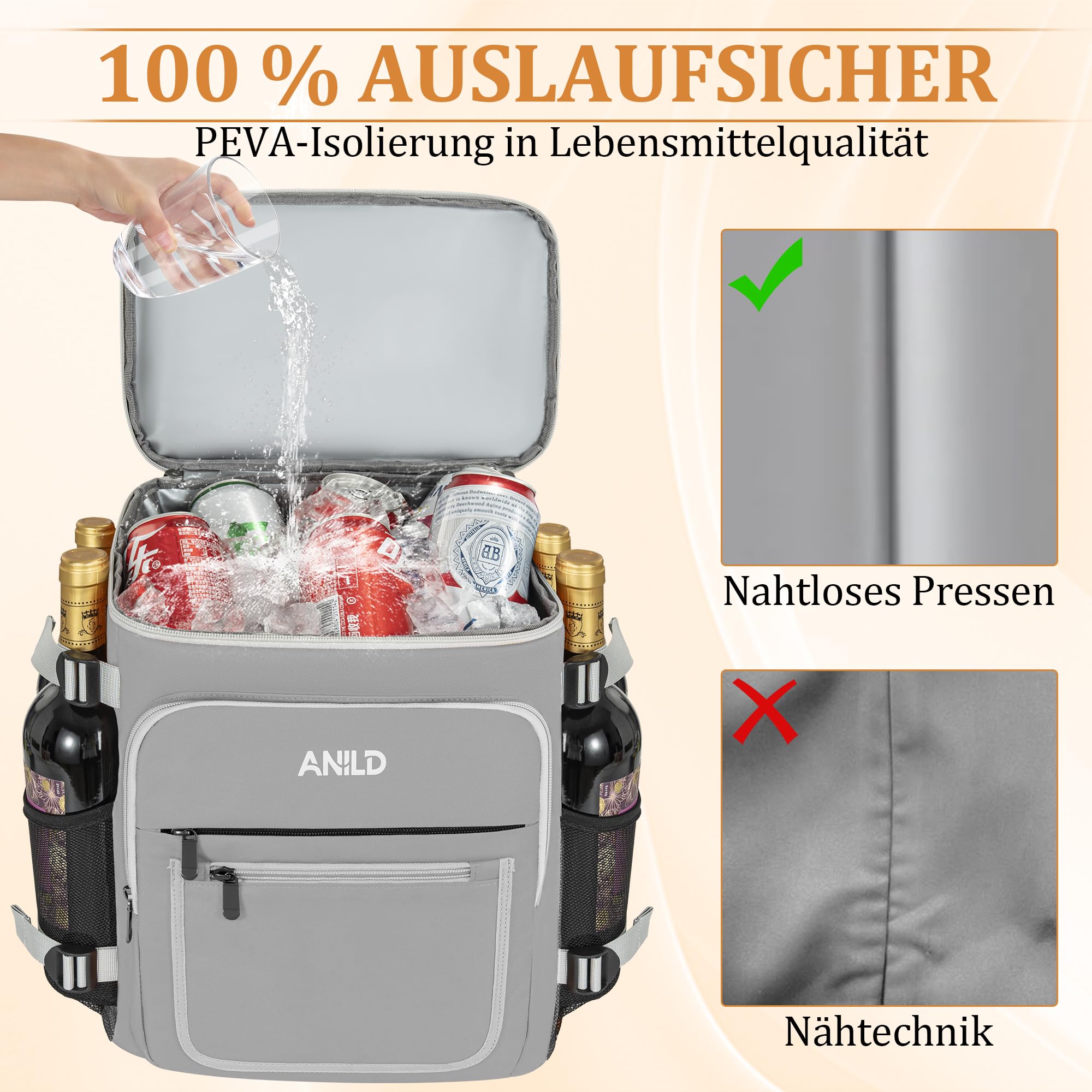 Sac à dos isotherme 40 boîtes de 30 l, grand sac à dos thermique, anti-fuite, imperméable, sac à dos de pique-nique, sac à déjeuner pour camping, pique-nique, barbecue et randonnée