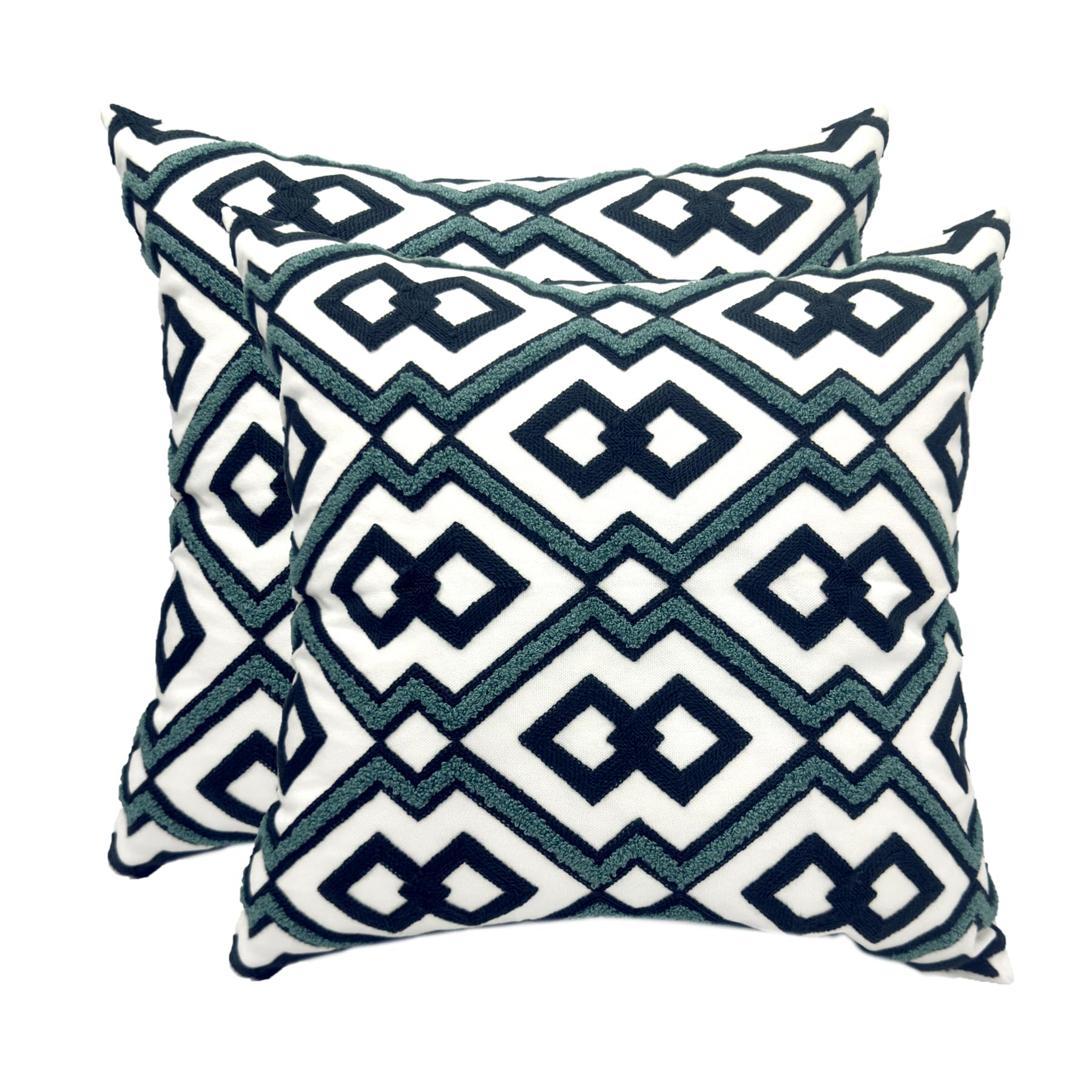 Alysheer Embroidered Decorative Throw Pillow Cover 18x 18 Set of 2 Classic Boho Geometric Embroidery Pattern Cotton Square
