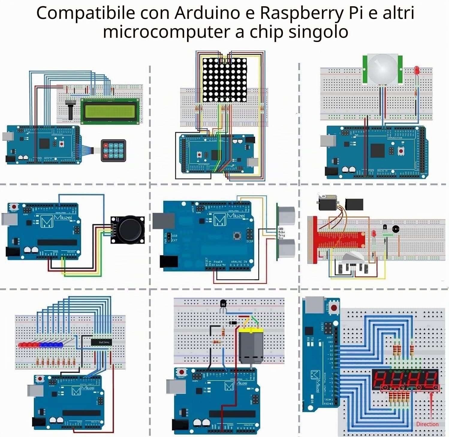 Miuzei Kit di Avviamento Elettronica compatibile con Arduino e Raspberry Pi, con 58 Lezioni, 235 Componenti, Breadboard, Servo, Display LCD, Sensori, Relè, Estensione GPIO