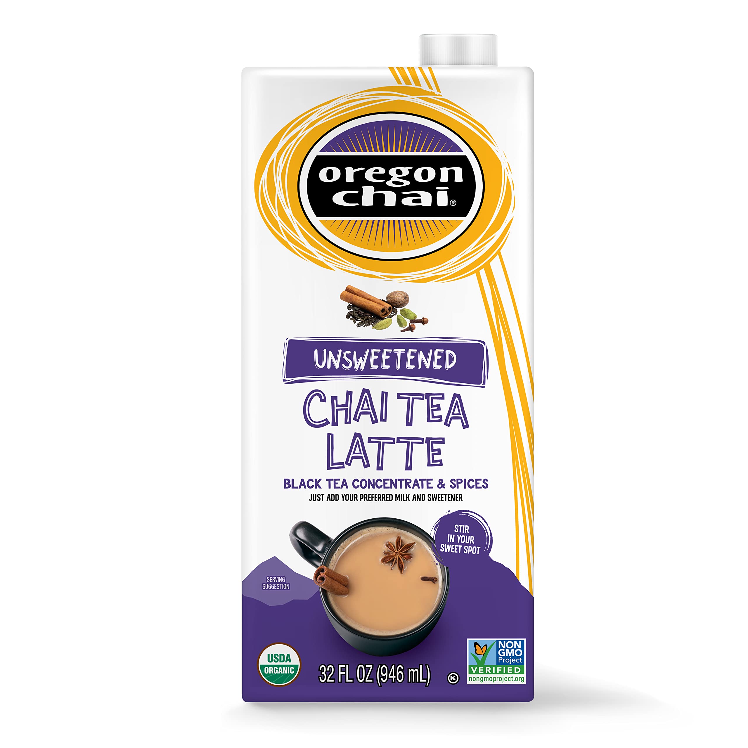 Oregon Chai Unsweetened Chai Tea Latte Concentrate, 32 fl oz (Pack of 1)
