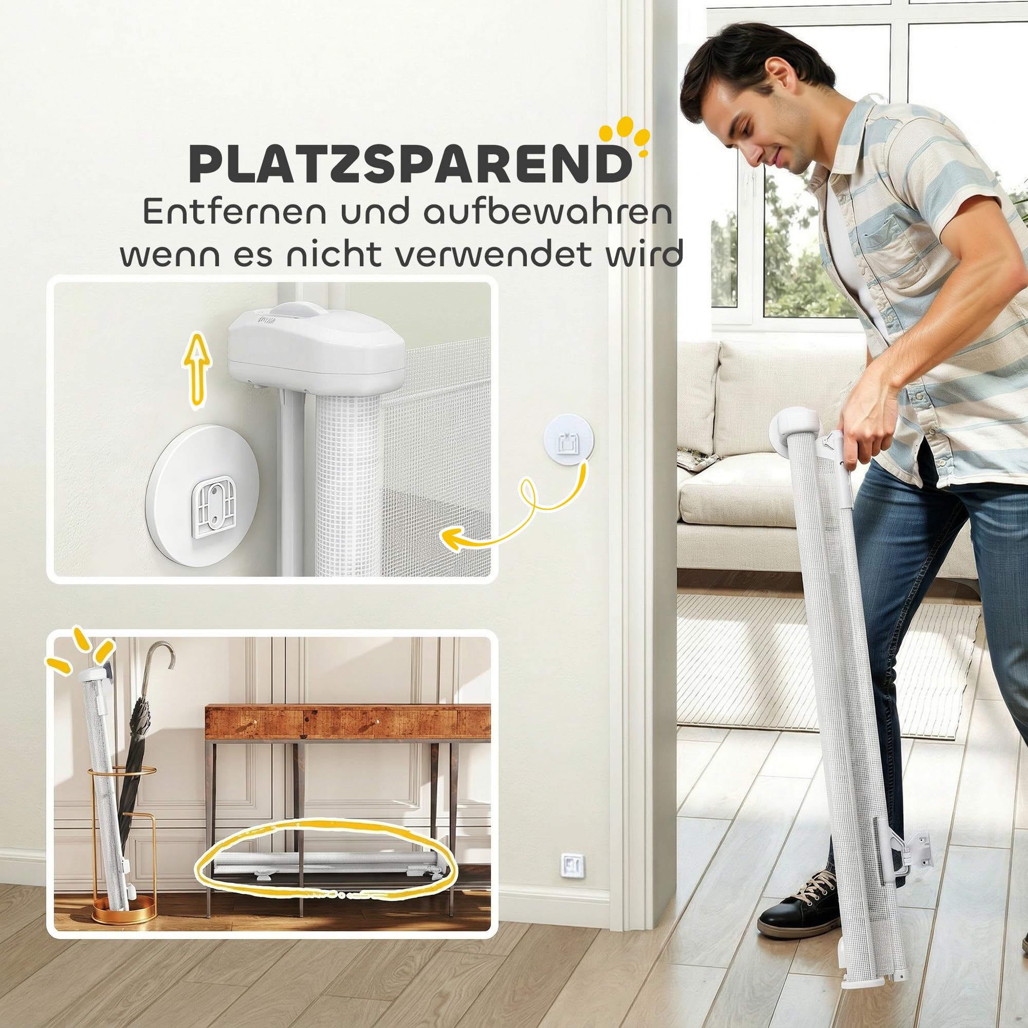 PawHut Barrière d'escalier extensible, à une main, 0-140 cm, Blanc