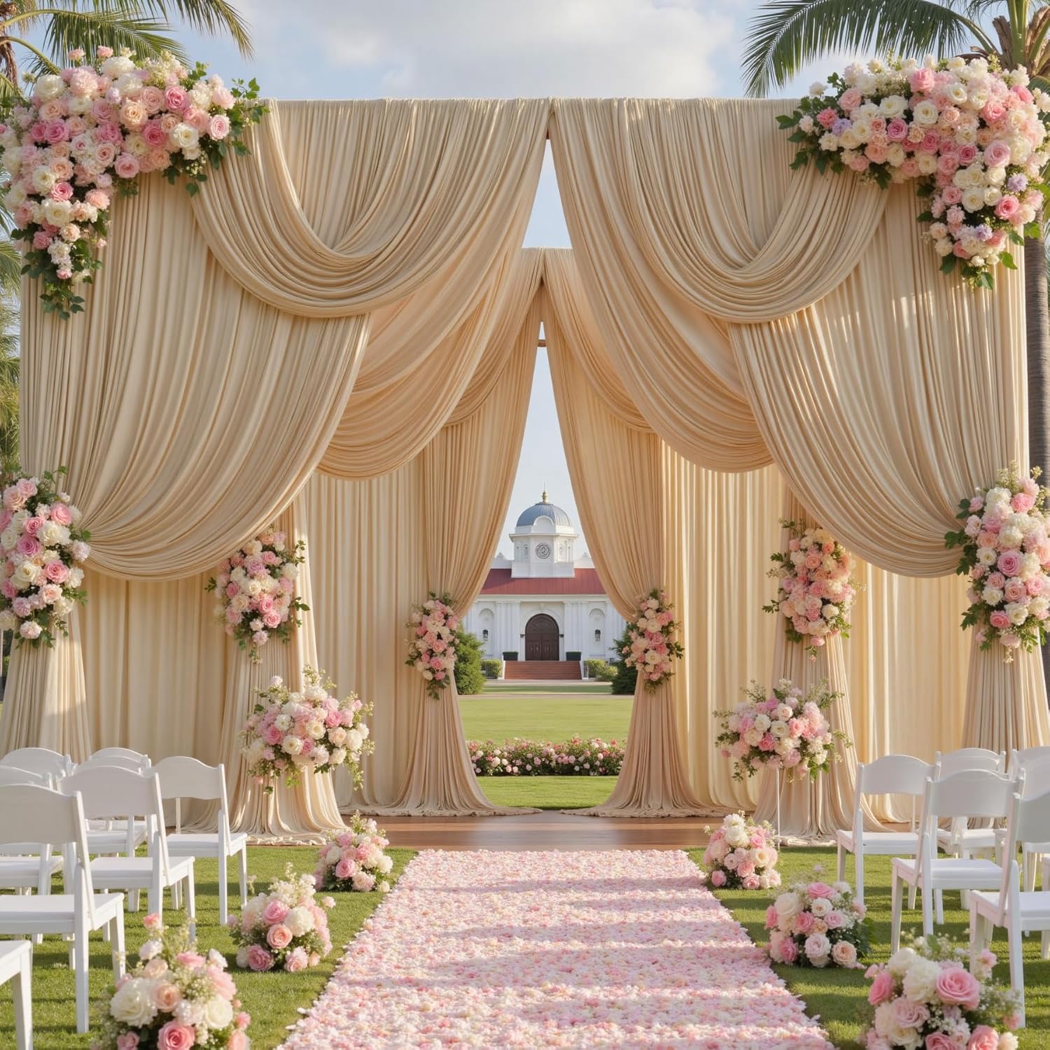 20ft x 12ft Champagne Backdrop Curtain for Parties, Wrinkle Free Polyester 4 Panels 5x12ft Photo Backdrop Drapes Back Drop Cloth for Wedding Birthday Party Baby Shower Photography Background