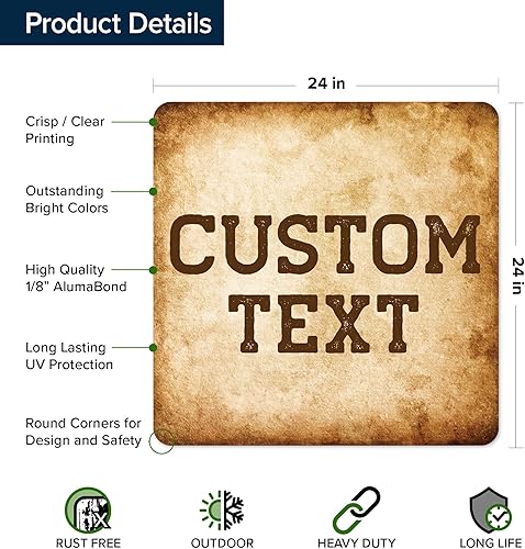 Miniatura 198 de My Sign Center - Letrero personalizado, 11 colores de fuente, 13 estilos de fuente, 4 opciones de agujero, 22 tamaños, 8 x 32 pulgadas, sin óxido,