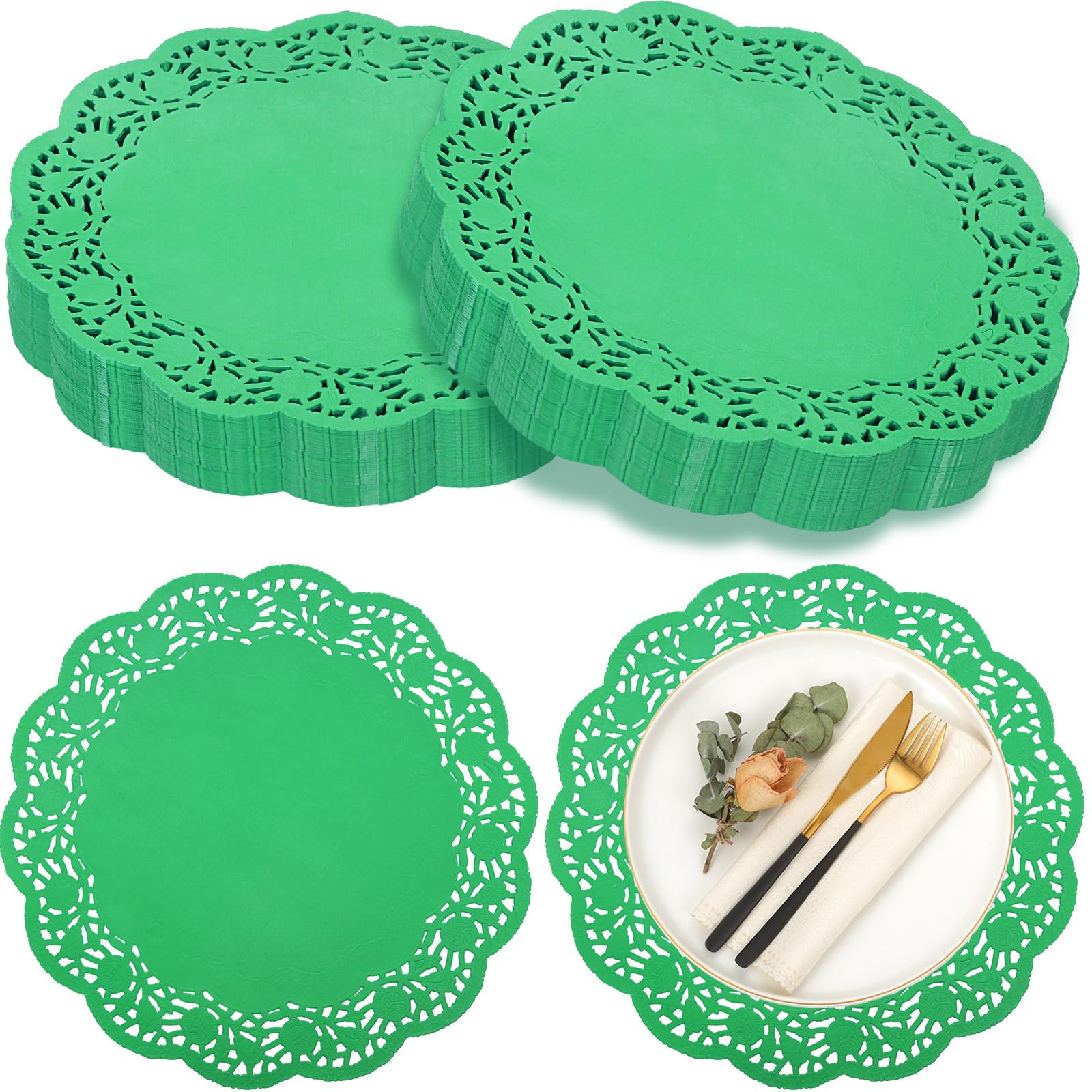Yexiya 200 Pcs Doilies Lace Paper Doilies 14 Inches Disposable Foil Lace Placemats Large Round Paper Pad Placemats for Cakes Crafts Wedding Birthday