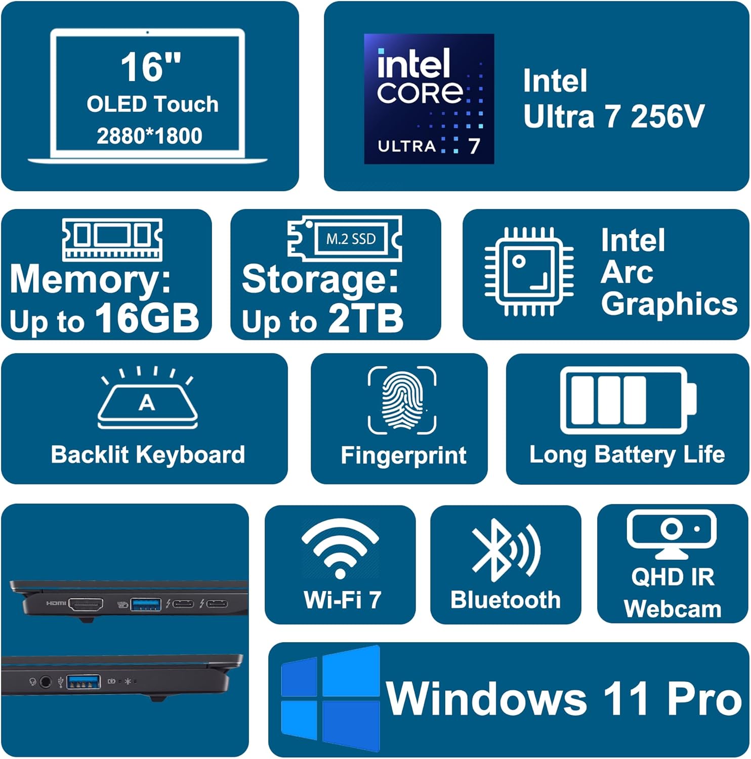 acer Swift 16 AI Laptop 16" 3k OLED 120Hz Touch (100% DCI-P3) Intel 8-core Ultra 7 256V (Up to 47 Tops) 16GB RAM 1TB SSD Backlit Fingerprint for Designer Business Work Win11Pro ICP Hub