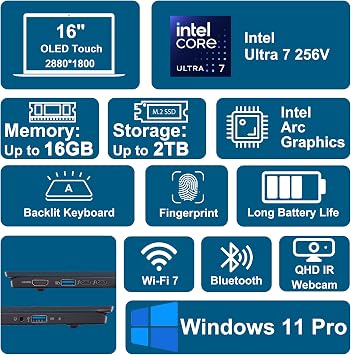 Acer Swift 16 AI Laptop 16 3k OLED Touch 100% DCI-P3 Intel 8-core Ultra 7 Series 2 256V (Up to 47 Tops) 16GB DDR5 1TB SSD for Creator Designer Business Professional Win11Pro ICP Hub