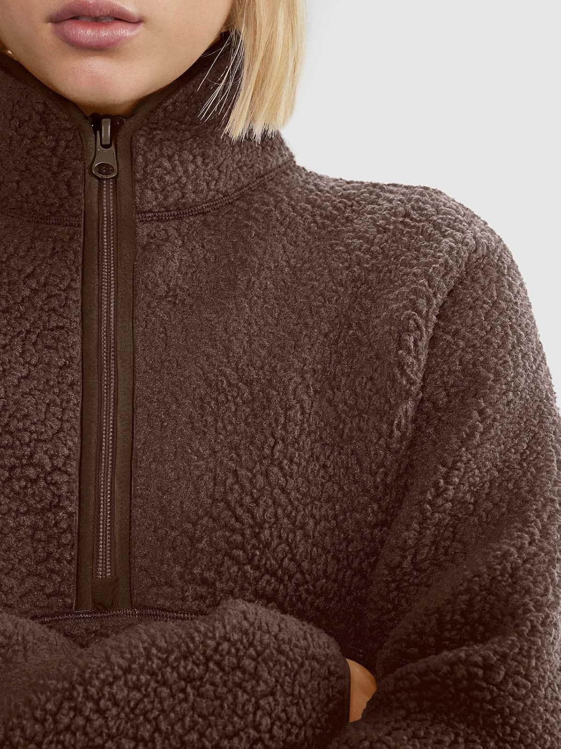 LASLULU Womens Half Zip Pullover Cropped Sweatshirts Sherpa Fleece Jacket Fuzzy Sweaters Cute Winter Jackets with Pockets - Image 2