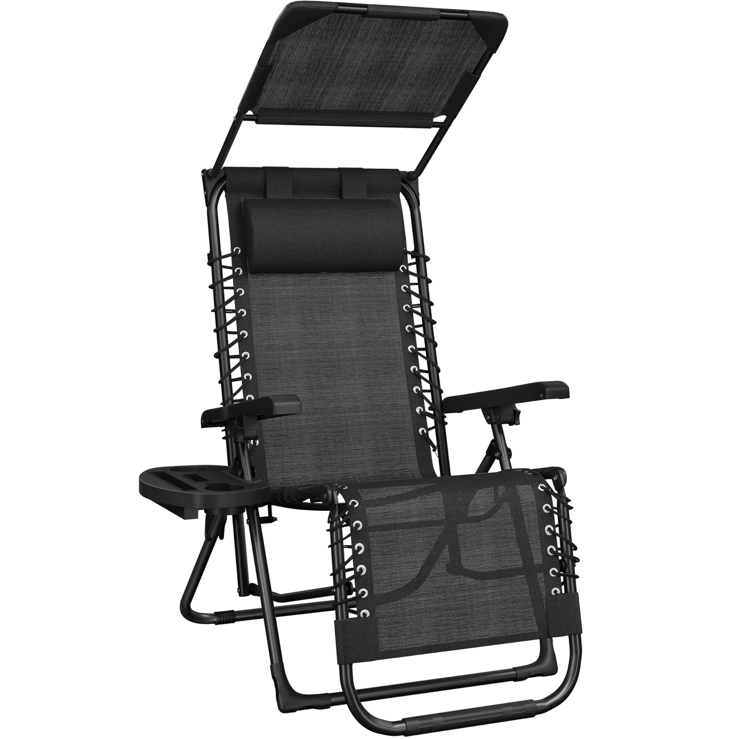 Yaheetech Tumbonas Jardin Exterior, Tumbonas Plegables con Reposacabezas y Parasol, Soportado 115 kg, para Piscina, Jardín, Tumbona Piscina Resistente a Intemperie, Negro