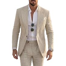 Mens Linen Suit 2 Piece Summer Wedding Suits Jacket and Pants