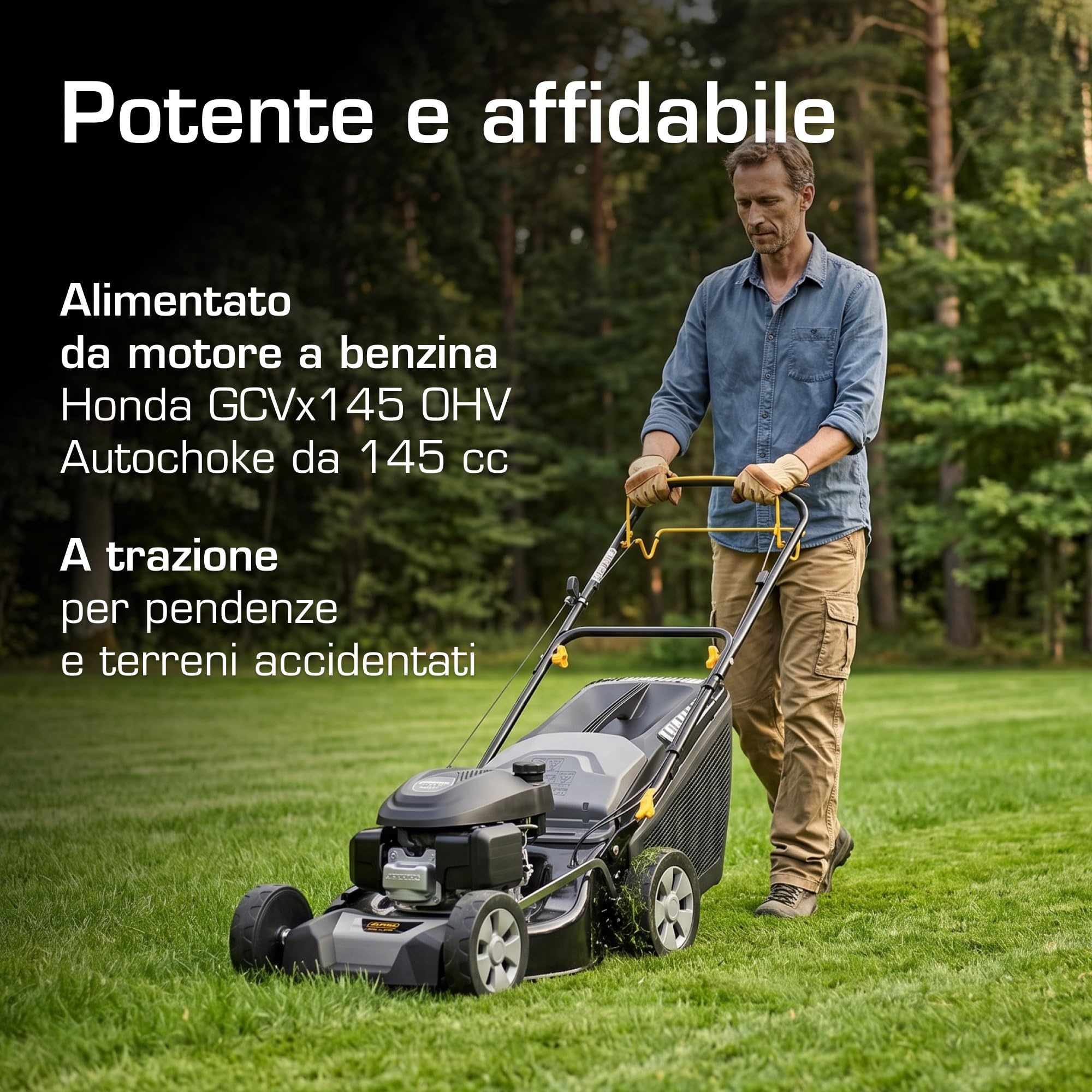 Alpina AL4 46 SH Tagliaerba Semovente, 145 cc, 46 cm – Sacco 60 l, Regolazione Centralizzata 6 Pos. – Prati fino a 1.200 m²