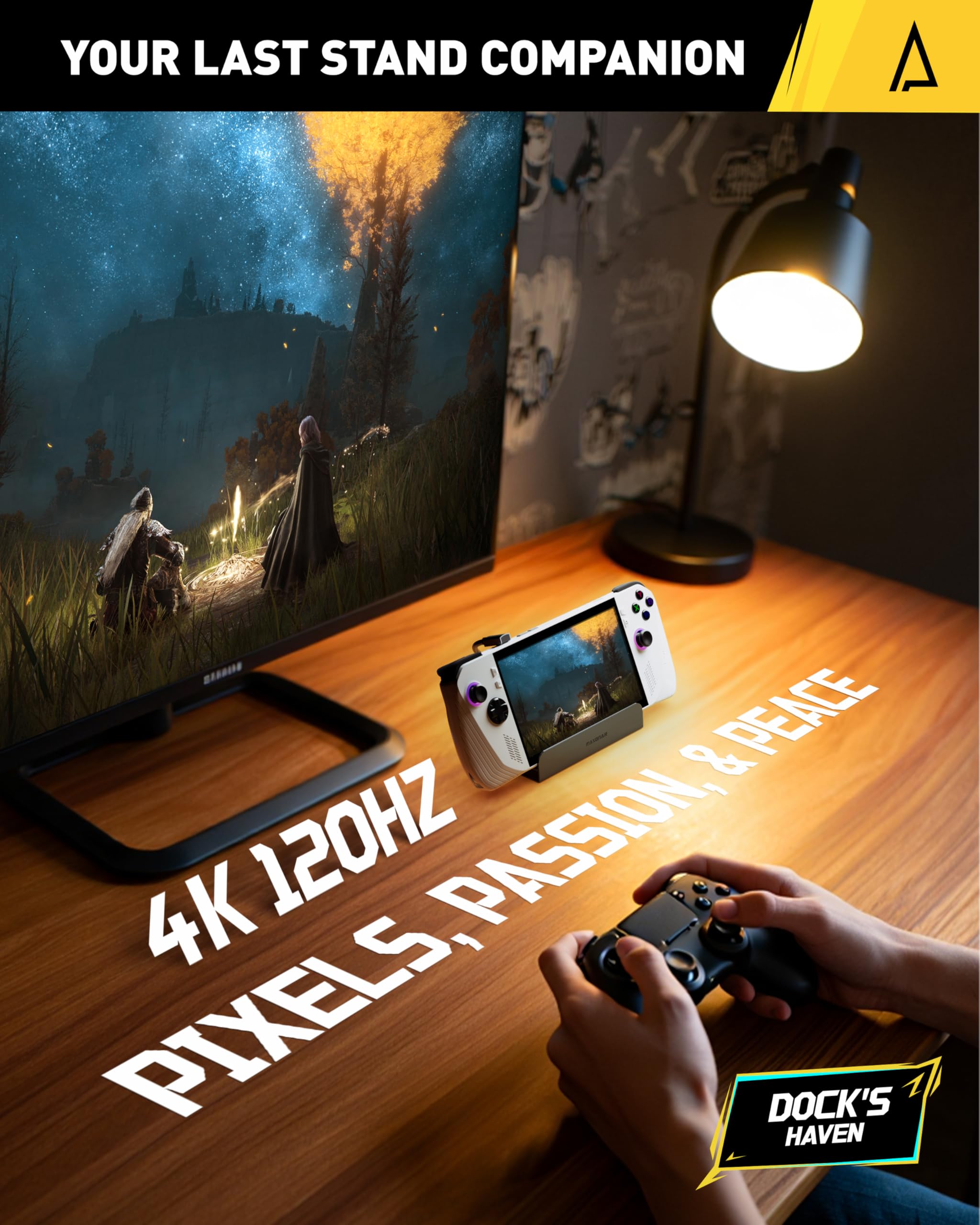Maxonar Estación de acoplamiento 6 en 1 con cargador PD Gan de 65 W (Hyper-Grip, HDMI 2.1, 4K 120Hz) para ROG Ally X/Steam Deck/Legion Go/MSI Claw con 3 USB-A 3.0, 1000 Mbps, carga USB-C de 100 W