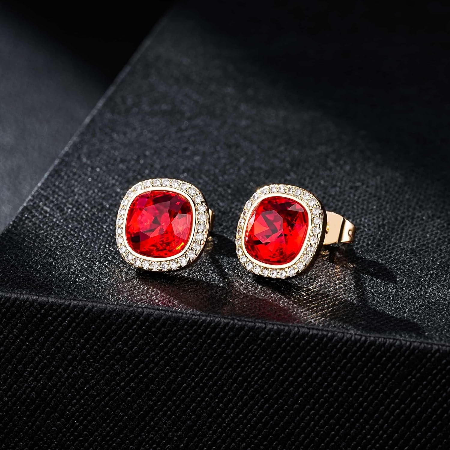 EVEVIC Austrian Crystal Halo Square Stud Earrings for Women 14K Gold Plated Birthstone Earring Hypoallergenic Jewelry Gifts - Image 5