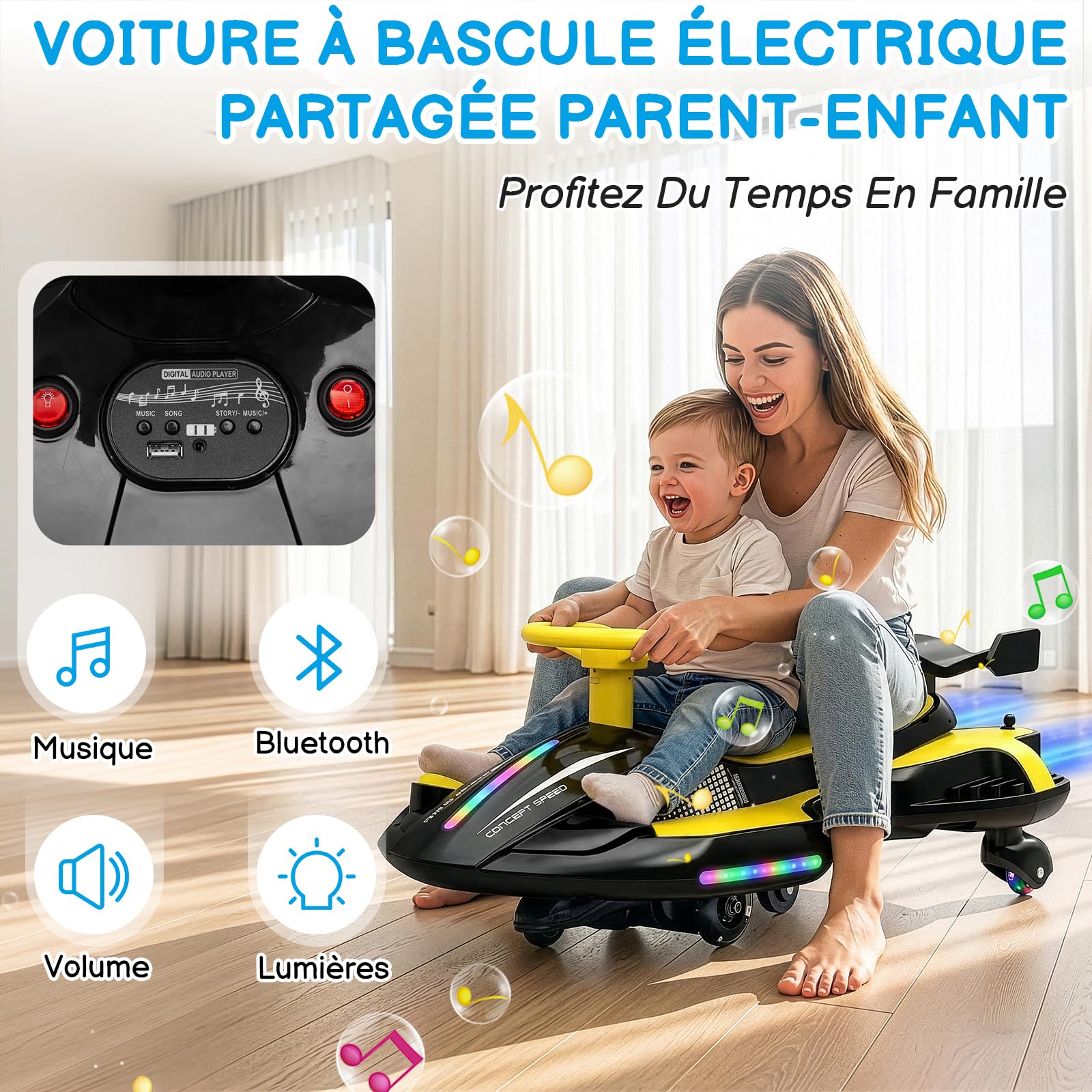 LALAHO Voiture électrique Enfant, Véhicule électrique Enfant 2 en 1 | Voiture de Drift,Anti-Bascule, Roues Clignotantes, avec MP3 pour Enfants à Partir de 3 Ans